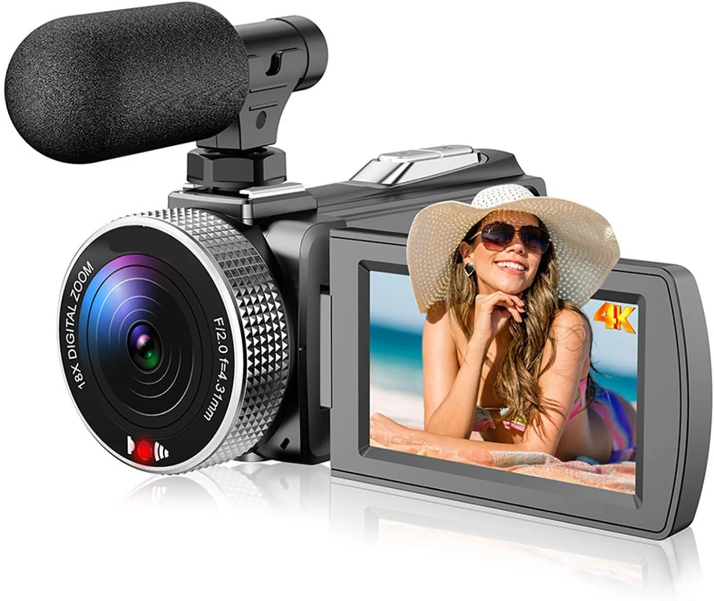 دوربین فیلمبرداری 4K با صفحه نمایش چرخان، نور پرکننده 3 وات و میکروفون خارجی، دوربین ولاگ برای مسافرت با قابلیت ضد لرزش، وب کم و کنترل از راه دور