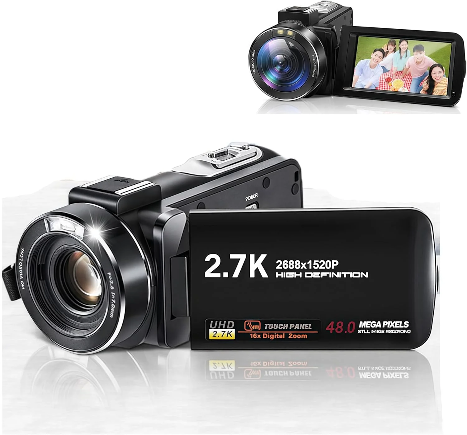 دوربین فیلمبرداری Bewinner، دوربین فیلمبرداری 2.7K با کیفیت 48 مگاپیکسل و زوم دیجیتال 16 برابر برای یوتیوب، دوربین فیلمبرداری با صفحه نمایش 3 اینچی با قابلیت چرخش 270 درجه، دوربین وب کم برای مسافرت های خارج از منزل