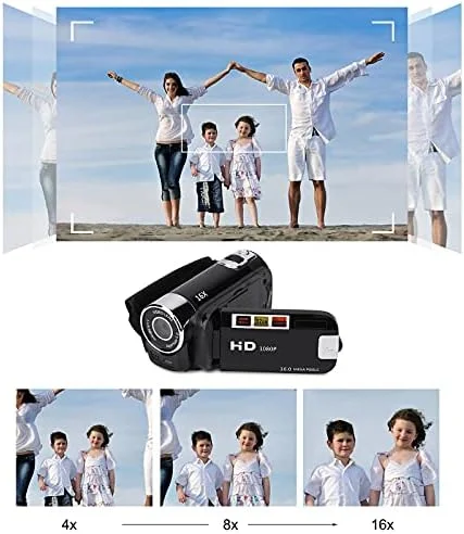 دوربین فیلمبرداری دیجیتال قابل حمل Bewinner، دوربین فیلمبرداری Full HD با پشتیبانی از کارت 32G چرخش 270 درجه 1080P 16X دوربین فیلمبرداری DV با کیفیت بالا برای مهمانی خانگی، پیک نیک در فضای باز، کمپینگ (مشکی EU)