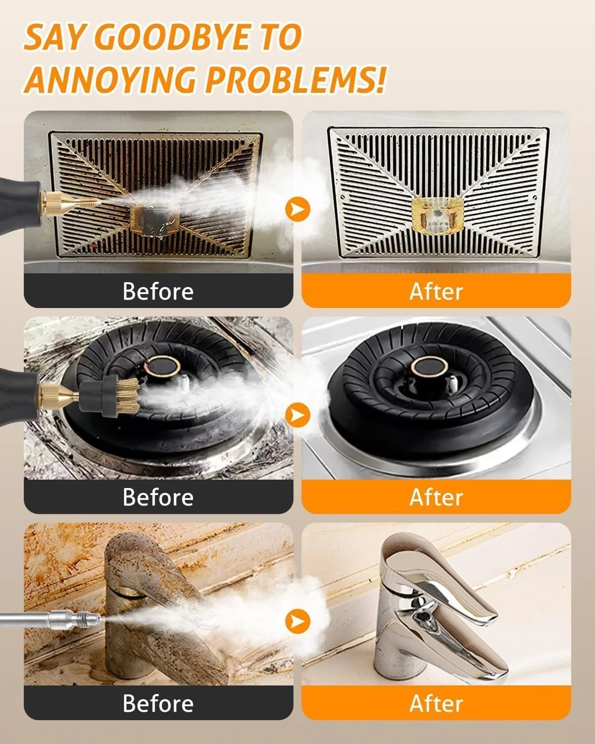 دستگاه بخارشوی دستی تحت فشار XISICIAO با 6 عدد لوازم جانبی، بخارشوی قابل حمل برای تمیز کردن، بخارشوی برای مصارف خانگی، بخارشوی برای تمیز کردن خودرو، مبلمان، کف (سفید، دوشاخه AE)