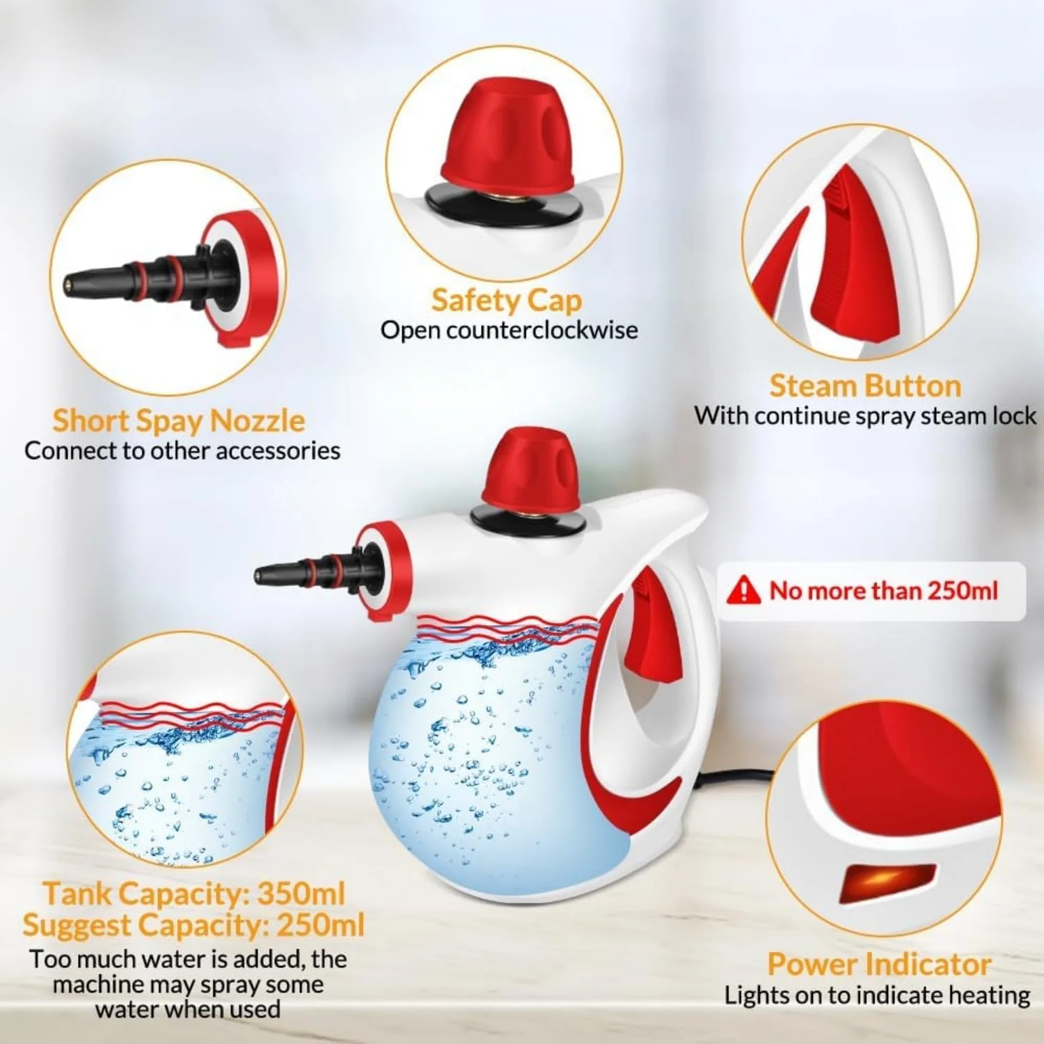 دستگاه بخار شوی دستی تحت فشار به همراه 9 عدد لوازم جانبی، بخارشوی قابل حمل برای تمیز کردن منزل، بخارشوی برای استفاده در خانه، بخارشوی برای تمیز کردن ماشین، مبلمان، کف (قرمز) دستگاه بخار شوی دستی تحت فشار به همراه 9 عدد لوازم جانبی، بخارشوی قابل حمل برای تمیز کردن منزل، بخارشوی برای استفاده در خانه، بخارشوی برای تمیز کردن ماشین، مبلمان، کف (قرمز)