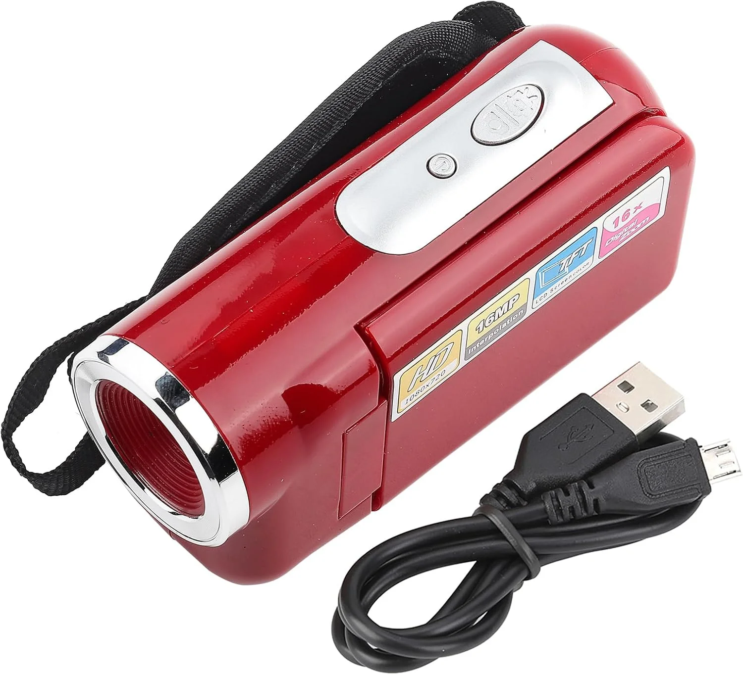 دوربین فیلمبرداری دیجیتال برای کودکان، دوربین فیلمبرداری DV با زوم دیجیتال 1080P 16M 16X با صفحه نمایش 2 اینچی TFT LCD برای عکاسی/تعطیلات/هدایای کریسمس (قرمز)