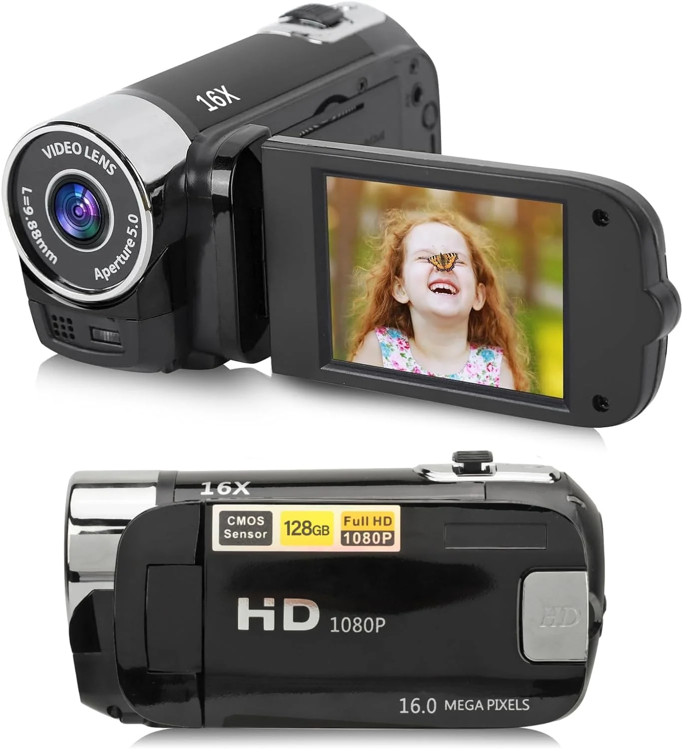 دوربین دیجیتال 1080P HD، دوربین فیلمبرداری با زوم 16X برای کودکان، دانش آموزان، مبتدیان، با صفحه نمایش چرخان 2.4 اینچی برای عکاسی، مسافرت و ضبط ویدیو 16 مگاپیکسل (مشکی)