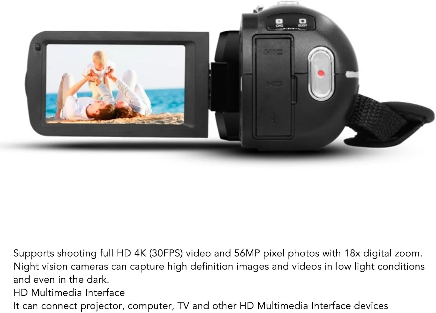 دوربین فیلمبرداری BusoTh 4K 30FPS 56MP با قابلیت دید در شب، زوم 18X، میکروفون خارجی، کنترل از راه دور - دوربین ولاگ قابل حمل با خروجی HD - ایده آل برای ولاگ و عکاسی دوربین فیلمبرداری BusoTh 4K 30FPS 56MP با قابلیت دید در شب، زوم 18X، میکروفون خارجی، کنترل از راه دور - دوربین ولاگ قابل حمل با خروجی HD - ایده آل برای ولاگ و عکاسی