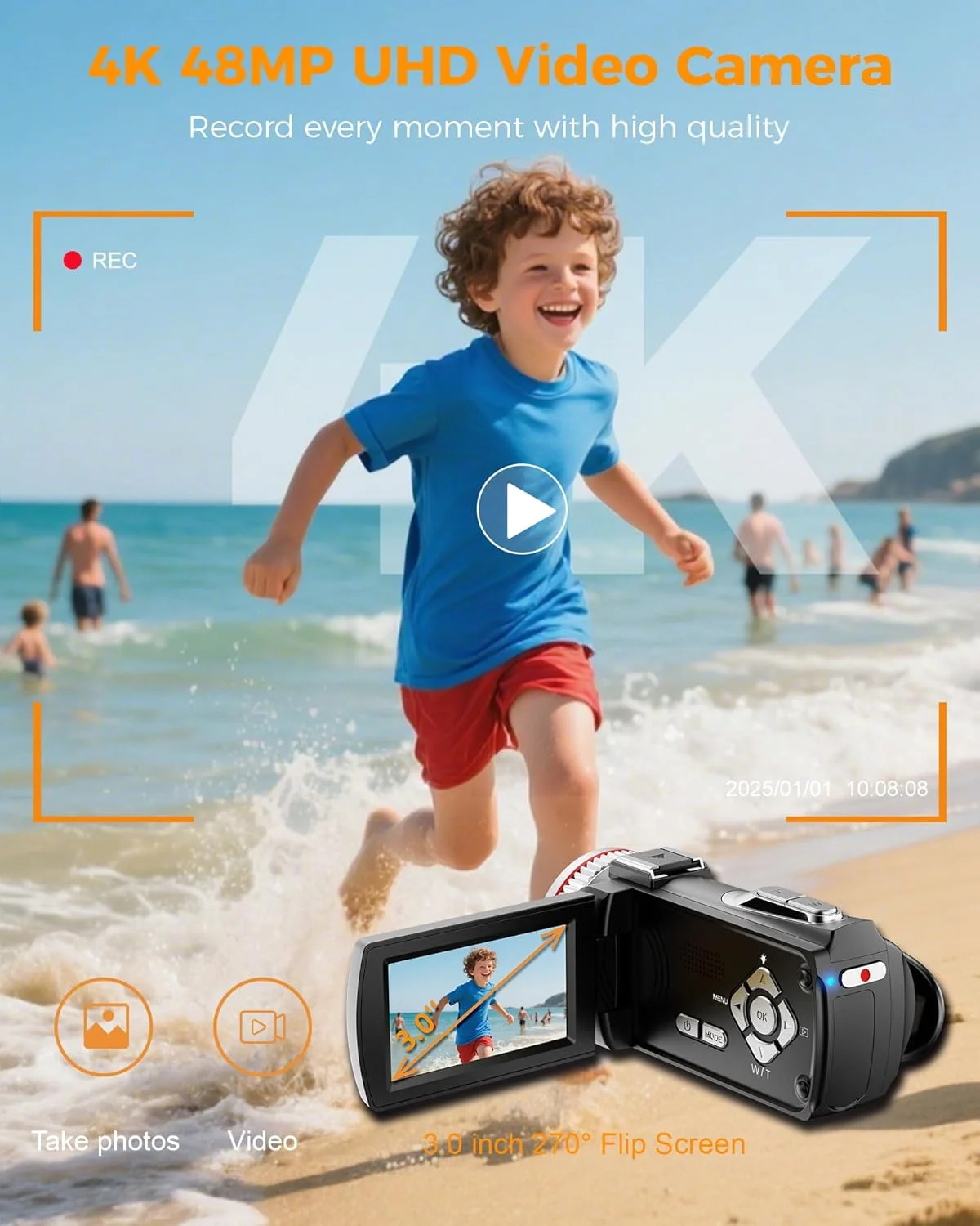 دوربین فیلمبرداری 4K 48MP برای یوتیوب، دوربین فیلمبرداری با زوم دیجیتال 21X، صفحه نمایش چرخان 270 درجه 3 اینچی، دوربین ولاگ، دوربین فیلمبرداری با کارت TF 64 گیگابایتی، کابل HDMI، میکروفون، کنترل از راه دور، 2 باتری (دوگانه CAM) دوربین فیلمبرداری 4K 48MP برای یوتیوب، دوربین فیلمبرداری با زوم دیجیتال 21X، صفحه نمایش چرخان 270 درجه 3 اینچی، دوربین ولاگ، دوربین فیلمبرداری با کارت TF 64 گیگابایتی، کابل HDMI، میکروفون، کنترل از راه دور، 2 باتری (دوگانه CAM)