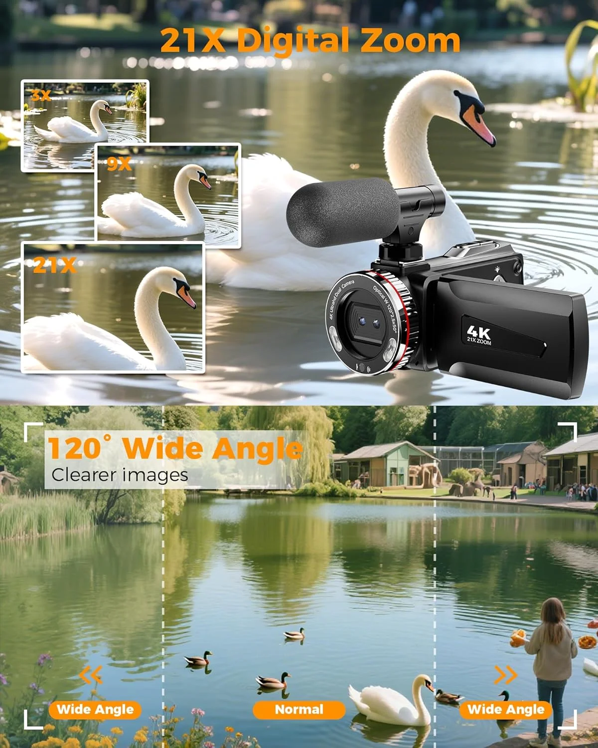 دوربین فیلمبرداری 4K 48MP برای یوتیوب، دوربین فیلمبرداری با زوم دیجیتال 21X، صفحه نمایش چرخان 270 درجه 3 اینچی، دوربین ولاگ، دوربین فیلمبرداری با کارت TF 64 گیگابایتی، کابل HDMI، میکروفون، کنترل از راه دور، 2 باتری (دوگانه CAM) دوربین فیلمبرداری 4K 48MP برای یوتیوب، دوربین فیلمبرداری با زوم دیجیتال 21X، صفحه نمایش چرخان 270 درجه 3 اینچی، دوربین ولاگ، دوربین فیلمبرداری با کارت TF 64 گیگابایتی، کابل HDMI، میکروفون، کنترل از راه دور، 2 باتری (دوگانه CAM)