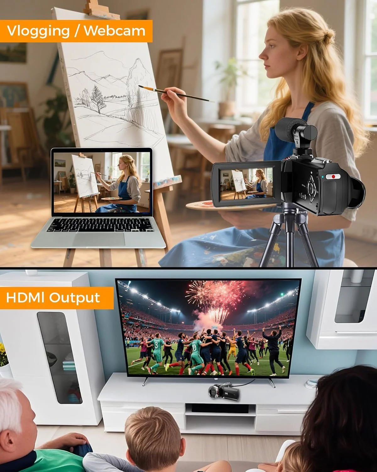 دوربین فیلمبرداری 4K 48MP برای یوتیوب، دوربین فیلمبرداری با زوم دیجیتال 21X، صفحه نمایش چرخان 270 درجه 3 اینچی، دوربین ولاگ، دوربین فیلمبرداری با کارت TF 64 گیگابایتی، کابل HDMI، میکروفون، کنترل از راه دور، 2 باتری (دوگانه CAM) دوربین فیلمبرداری 4K 48MP برای یوتیوب، دوربین فیلمبرداری با زوم دیجیتال 21X، صفحه نمایش چرخان 270 درجه 3 اینچی، دوربین ولاگ، دوربین فیلمبرداری با کارت TF 64 گیگابایتی، کابل HDMI، میکروفون، کنترل از راه دور، 2 باتری (دوگانه CAM)