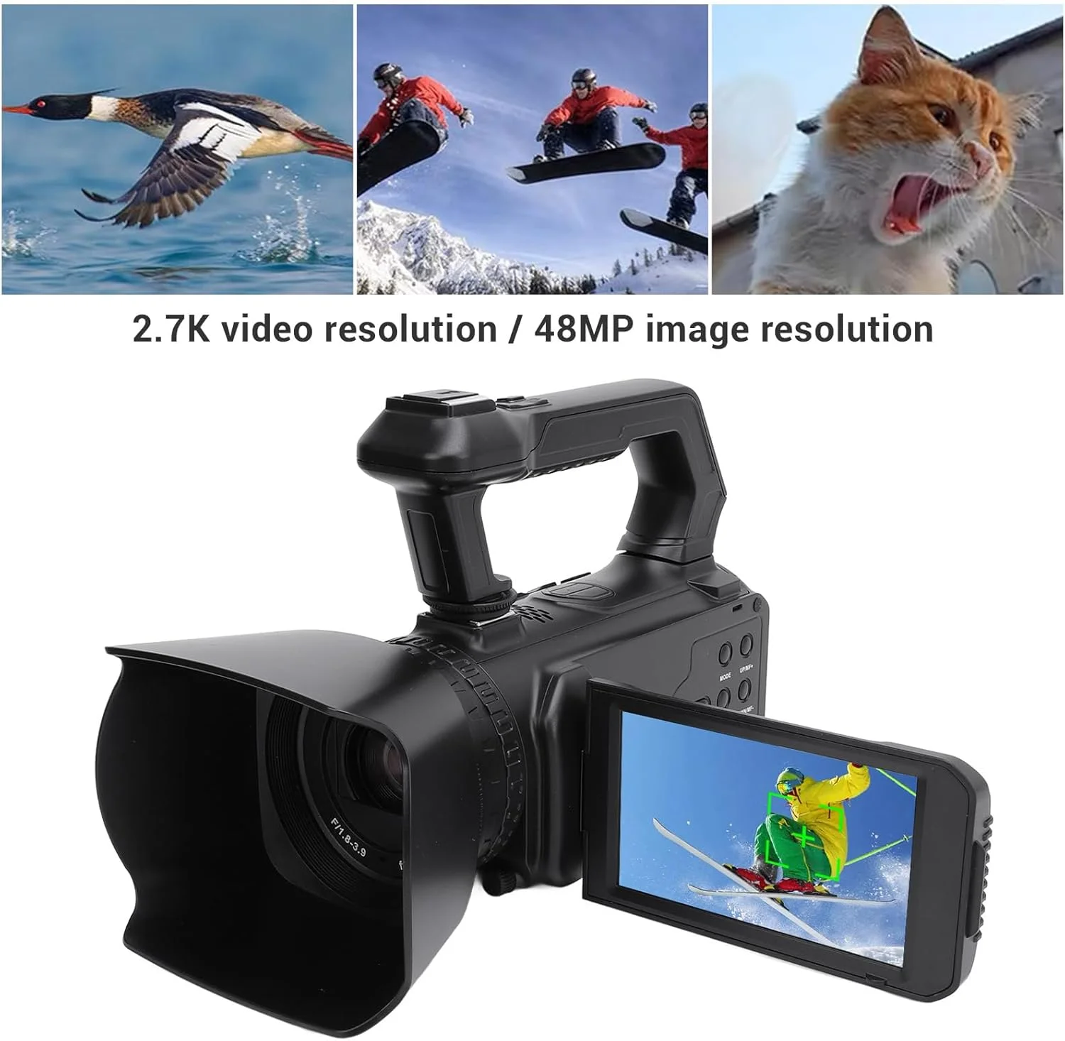 دوربین فیلمبرداری 2.7K با کیفیت 48 مگاپیکسل، صفحه نمایش 4.0 اینچی چرخان TFT، زوم دیجیتال 16X، تثبیت کننده تصویر الکترونیکی، زوم ترکیبی 64X با باتری 1500mAh دوربین فیلمبرداری 2.7K با کیفیت 48 مگاپیکسل، صفحه نمایش 4.0 اینچی چرخان TFT، زوم دیجیتال 16X، تثبیت کننده تصویر الکترونیکی، زوم ترکیبی 64X با باتری 1500mAh