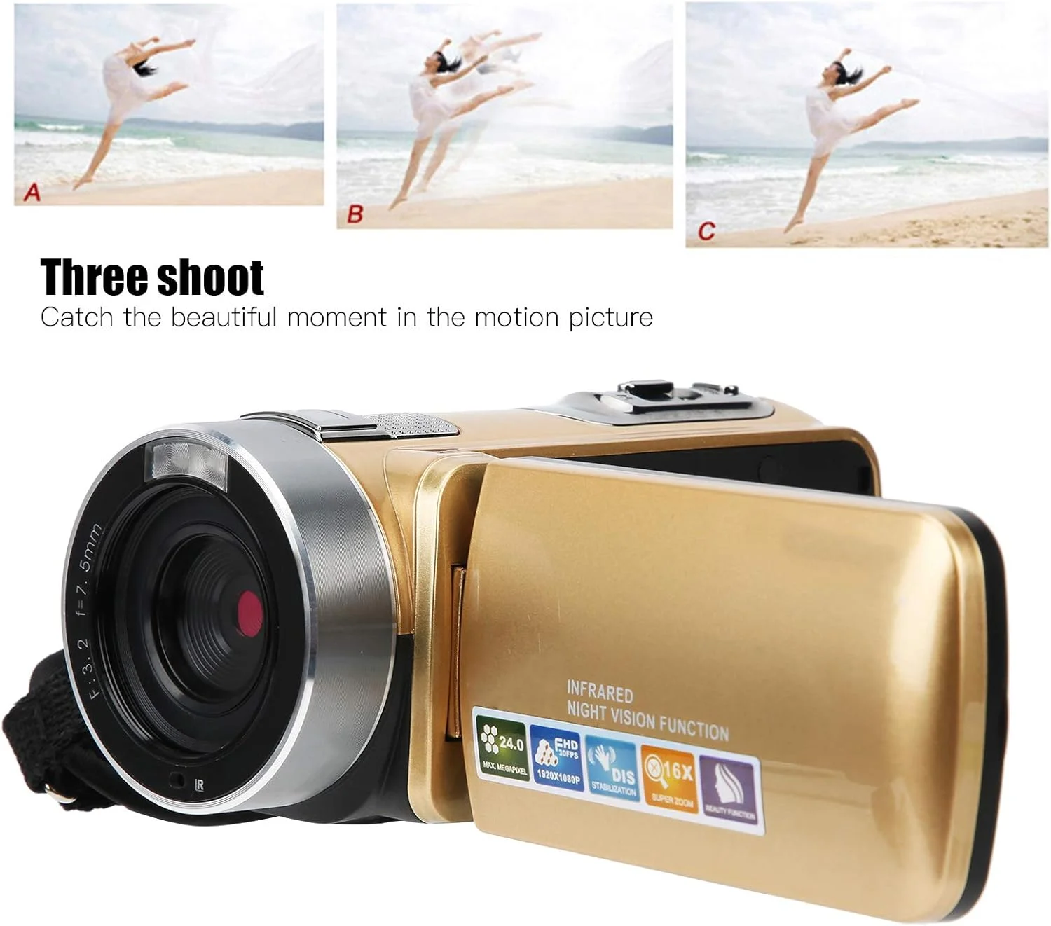 دوربین فیلمبرداری FHD، دوربین ولاگینگ ضد لرزش 28 مگاپیکسلی، دوربین فیلمبرداری زوم دیجیتال 16X، دوربین دید در شب قابل حمل برای ضبط در فضای باز (طلایی) دوربین فیلمبرداری FHD، دوربین ولاگینگ ضد لرزش 28 مگاپیکسلی، دوربین فیلمبرداری زوم دیجیتال 16X، دوربین دید در شب قابل حمل برای ضبط در فضای باز (طلایی)