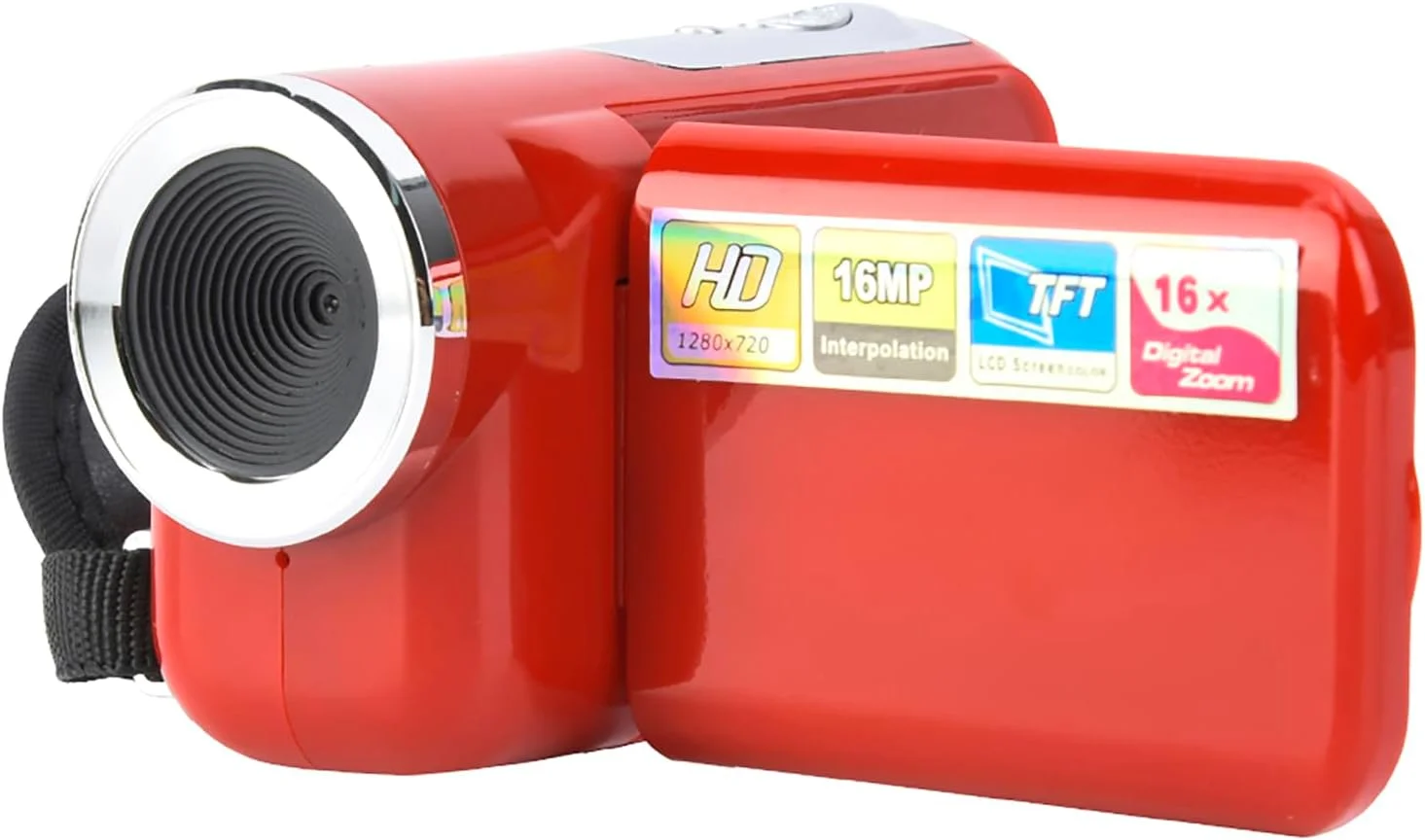 دوربین فیلمبرداری کودکانه، دوربین فیلمبرداری قابل حمل دیجیتال HD با زوم 16 برابر و صفحه نمایش 2 اینچی TFT LCD، (قرمز)