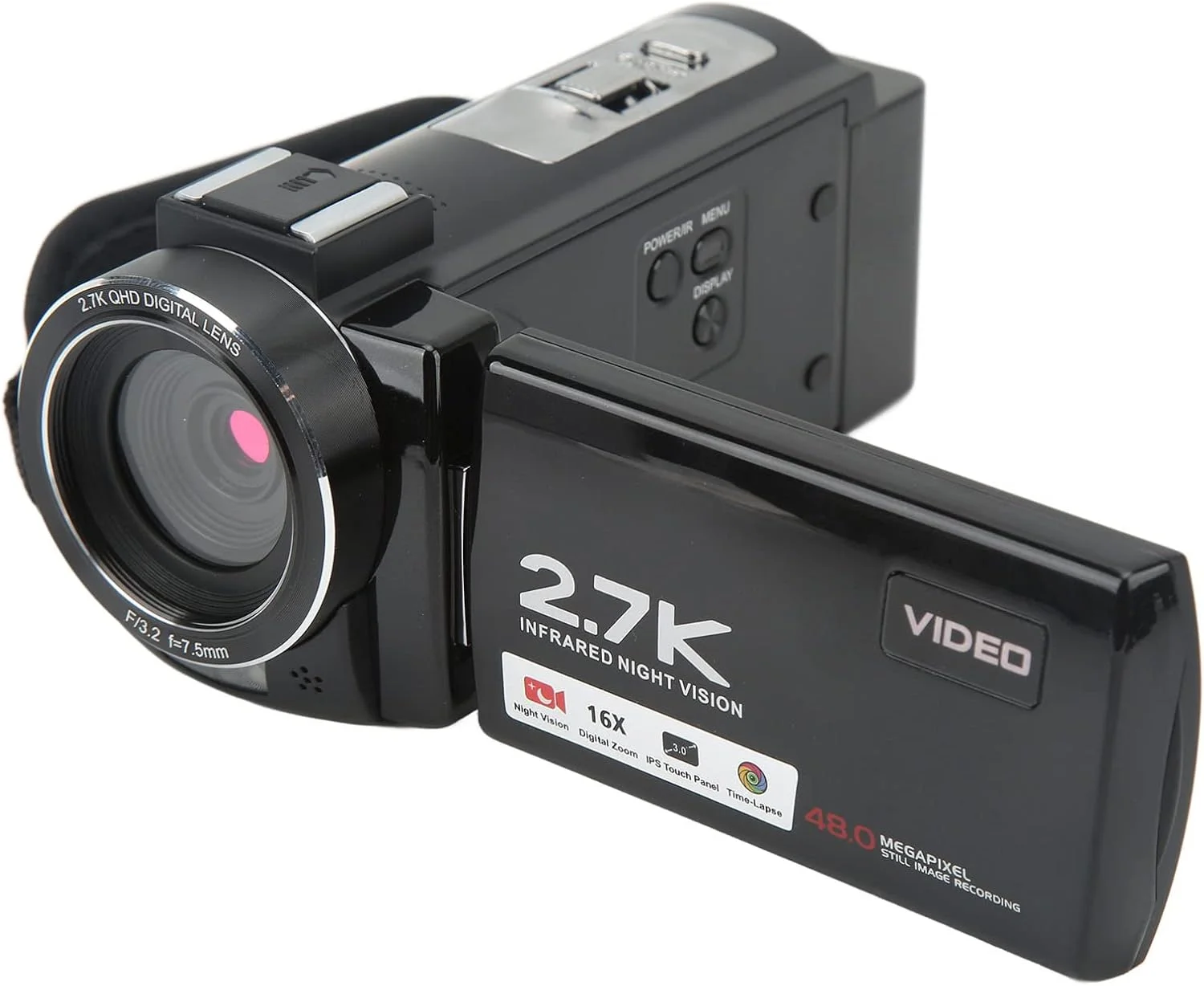 دوربین فیلمبرداری، دوربین دیجیتال 48 مگاپیکسلی 1080P، صفحه نمایش LCD 3.0 اینچی با قابلیت چرخش 270 درجه، زوم 16X، دید در شب، به همراه پوشش لنز، کنترل از راه دور و باتری (UK)