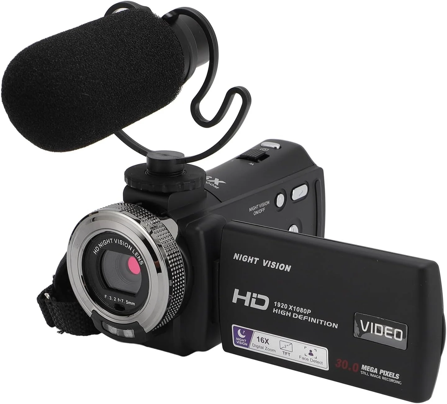دوربین فیلمبرداری، دوربین دیجیتال 30 مگاپیکسلی 1080P با زوم دیجیتال 16X، دوربین فیلمبرداری DV با میکروفون، صفحه نمایش LCD رنگی 3 اینچی، دید در شب IR، عملکرد زیبایی