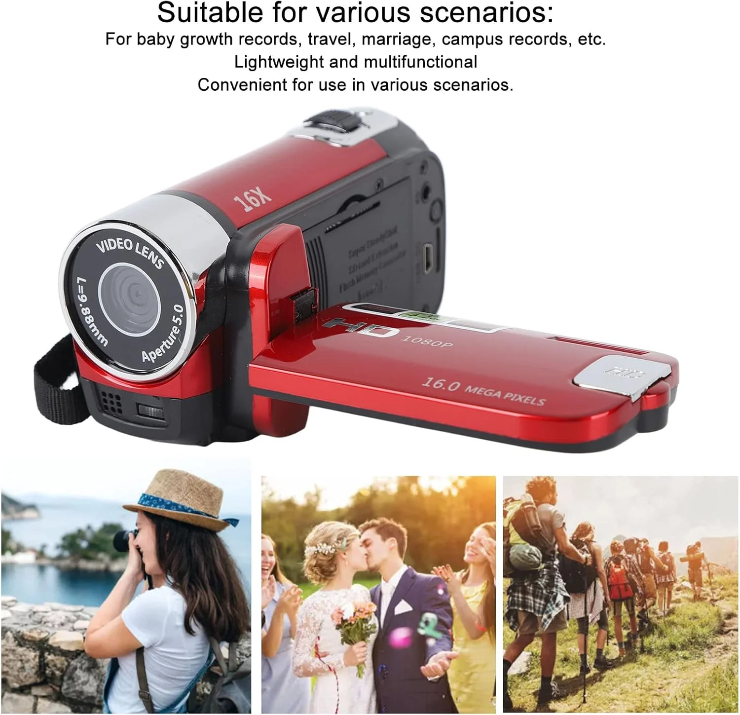 دوربین فیلمبرداری، دوربین دیجیتال 4K 48MP DV با صفحه نمایش چرخان 2.7 اینچی، دوربین فیلمبرداری با زوم دیجیتال 16X، پشتیبانی از اتصال USB به کامپیوتر (قرمز) دوربین فیلمبرداری، دوربین دیجیتال 4K 48MP DV با صفحه نمایش چرخان 2.7 اینچی، دوربین فیلمبرداری با زوم دیجیتال 16X، پشتیبانی از اتصال USB به کامپیوتر (قرمز)