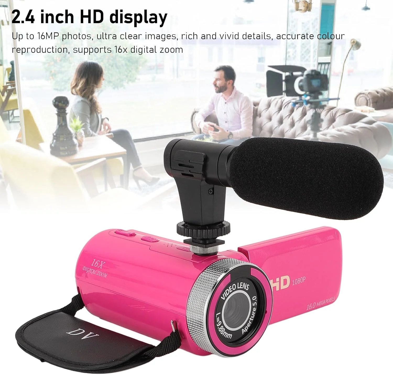 دوربین فیلمبرداری دوربین دیجیتال، HD 1080P 16MP صفحه نمایش 2.4 اینچی زوم دیجیتال 16X دوربین ضبط کننده با میکروفون سوراخ پیچ 1/4 اینچی برای ولاگ دوربین فیلمبرداری دوربین دیجیتال، HD 1080P 16MP صفحه نمایش 2.4 اینچی زوم دیجیتال 16X دوربین ضبط کننده با میکروفون سوراخ پیچ 1/4 اینچی برای ولاگ