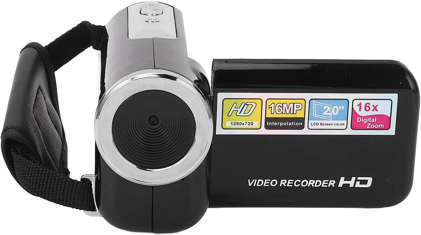 دوربین فیلمبرداری 16 مگاپیکسلی 1080P HD با زوم دیجیتال 16 برابر، ضبط کننده دوربین دیجیتال با صفحه نمایش رنگی چرخان 2 اینچی، کارت حافظه 32 گیگابایتی، دوربین وبلاگ USB برای مسافرت (مشکی)