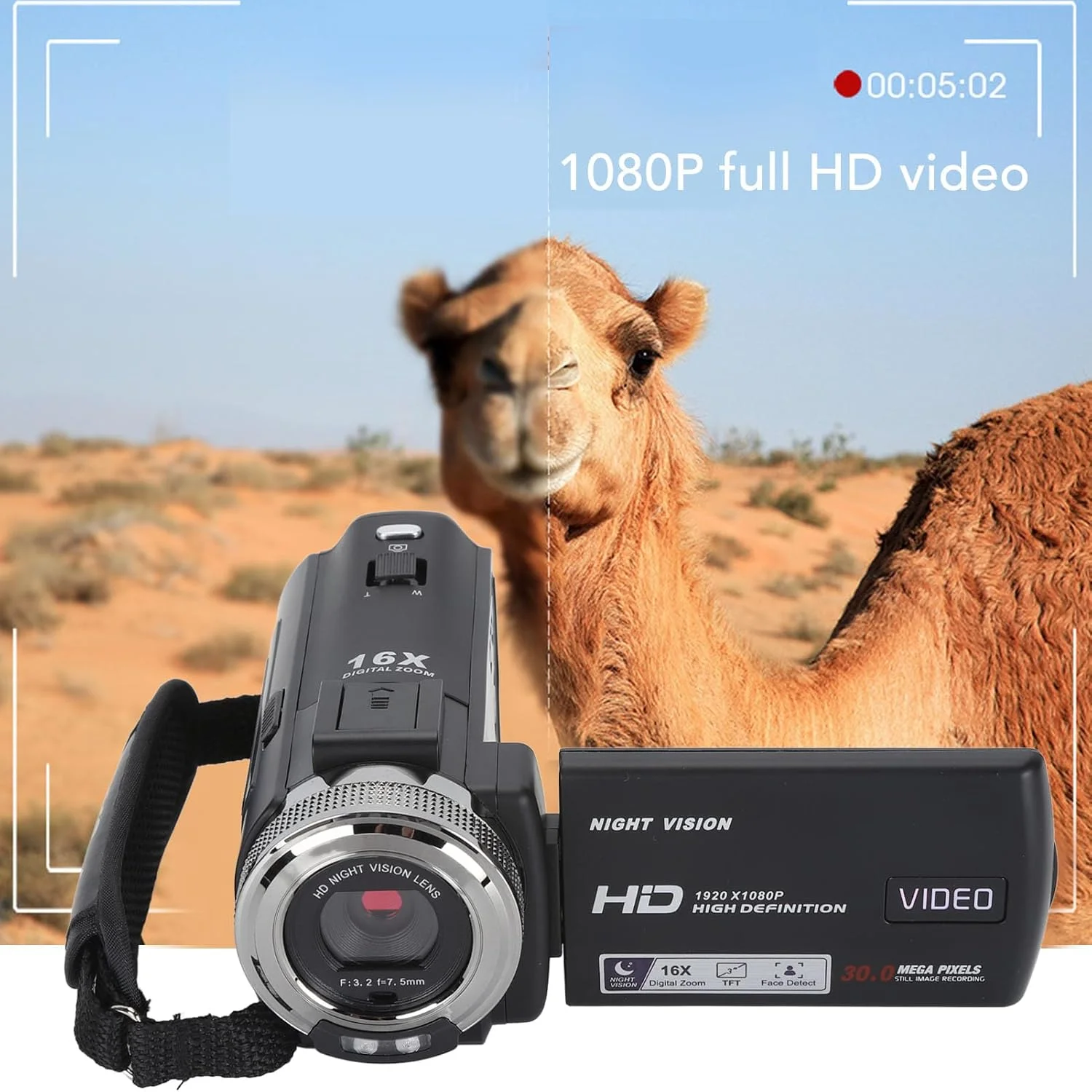 دوربین فیلمبرداری، دوربین دیجیتال ضبط کننده تصویر فول اچ دی 1080P 30FPS 30MP، صفحه نمایش 3.0 اینچی TFT LCD با زوم دیجیتال 16X، دید در شب مادون قرمز، با نور پرکننده دوربین فیلمبرداری، دوربین دیجیتال ضبط کننده تصویر فول اچ دی 1080P 30FPS 30MP، صفحه نمایش 3.0 اینچی TFT LCD با زوم دیجیتال 16X، دید در شب مادون قرمز، با نور پرکننده