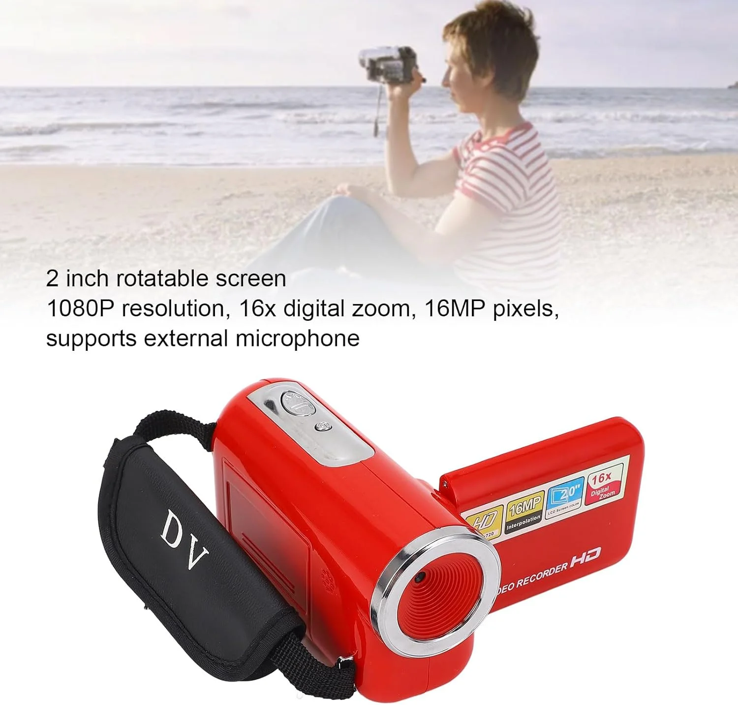 دوربین فیلمبرداری، دوربین دیجیتال 1080P HD با کیفیت 16 مگاپیکسل، صفحه نمایش 2 اینچی چرخان، زوم دیجیتال 16 برابر، مناسب برای ثبت لحظات سفر و زندگی (قرمز) دوربین فیلمبرداری، دوربین دیجیتال 1080P HD با کیفیت 16 مگاپیکسل، صفحه نمایش 2 اینچی چرخان، زوم دیجیتال 16 برابر، مناسب برای ثبت لحظات سفر و زندگی (قرمز)