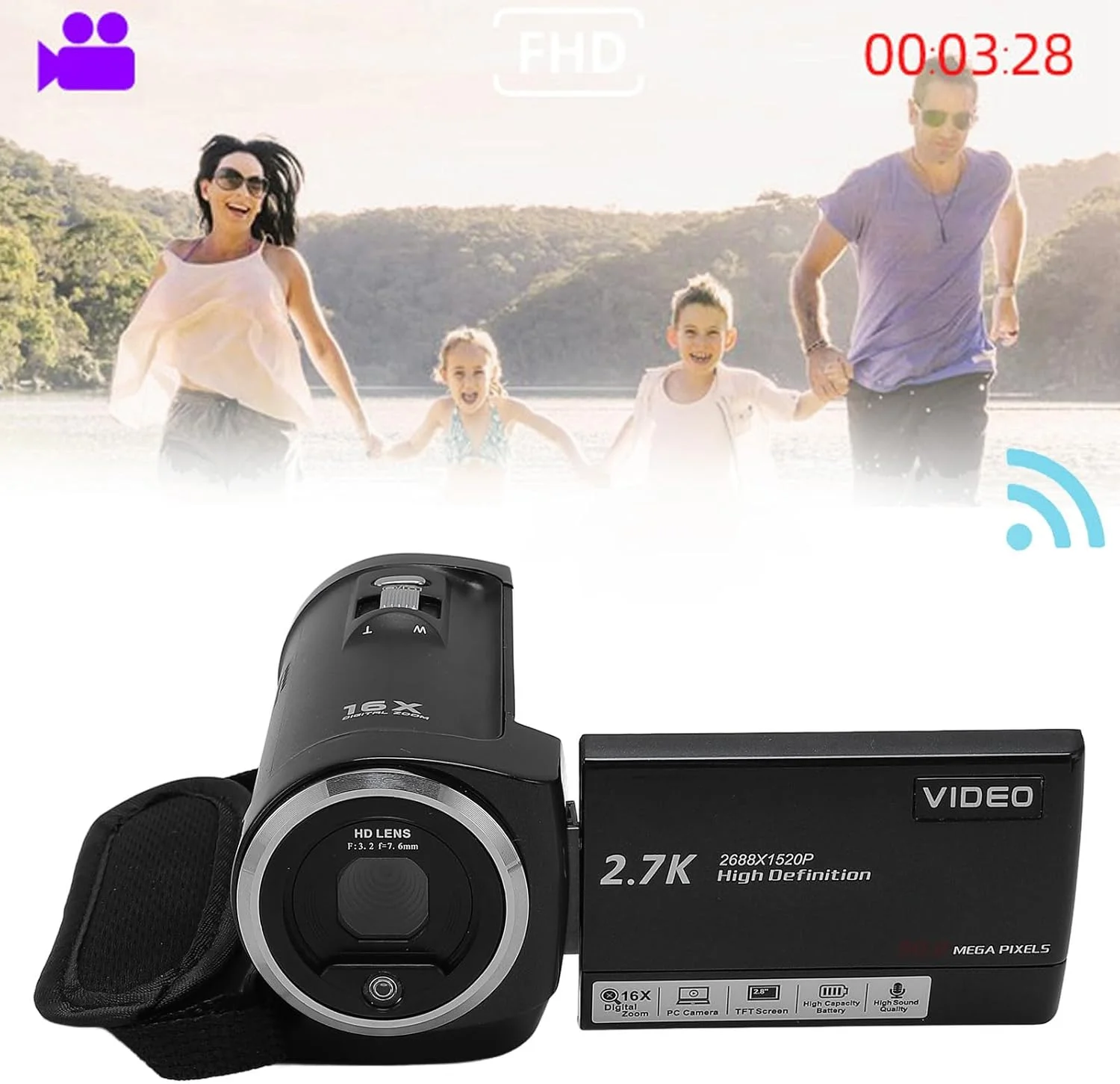 دوربین فیلمبرداری، دوربین دیجیتال Full HD 2.7K 50MP با زوم دیجیتال 16 برابر و صفحه نمایش چرخان 2.8 اینچی، دوربین فیلمبرداری DV ضد لرزش قابل حمل برای مسافرت (16 گیگابایت) دوربین فیلمبرداری، دوربین دیجیتال Full HD 2.7K 50MP با زوم دیجیتال 16 برابر و صفحه نمایش چرخان 2.8 اینچی، دوربین فیلمبرداری DV ضد لرزش قابل حمل برای مسافرت (16 گیگابایت)