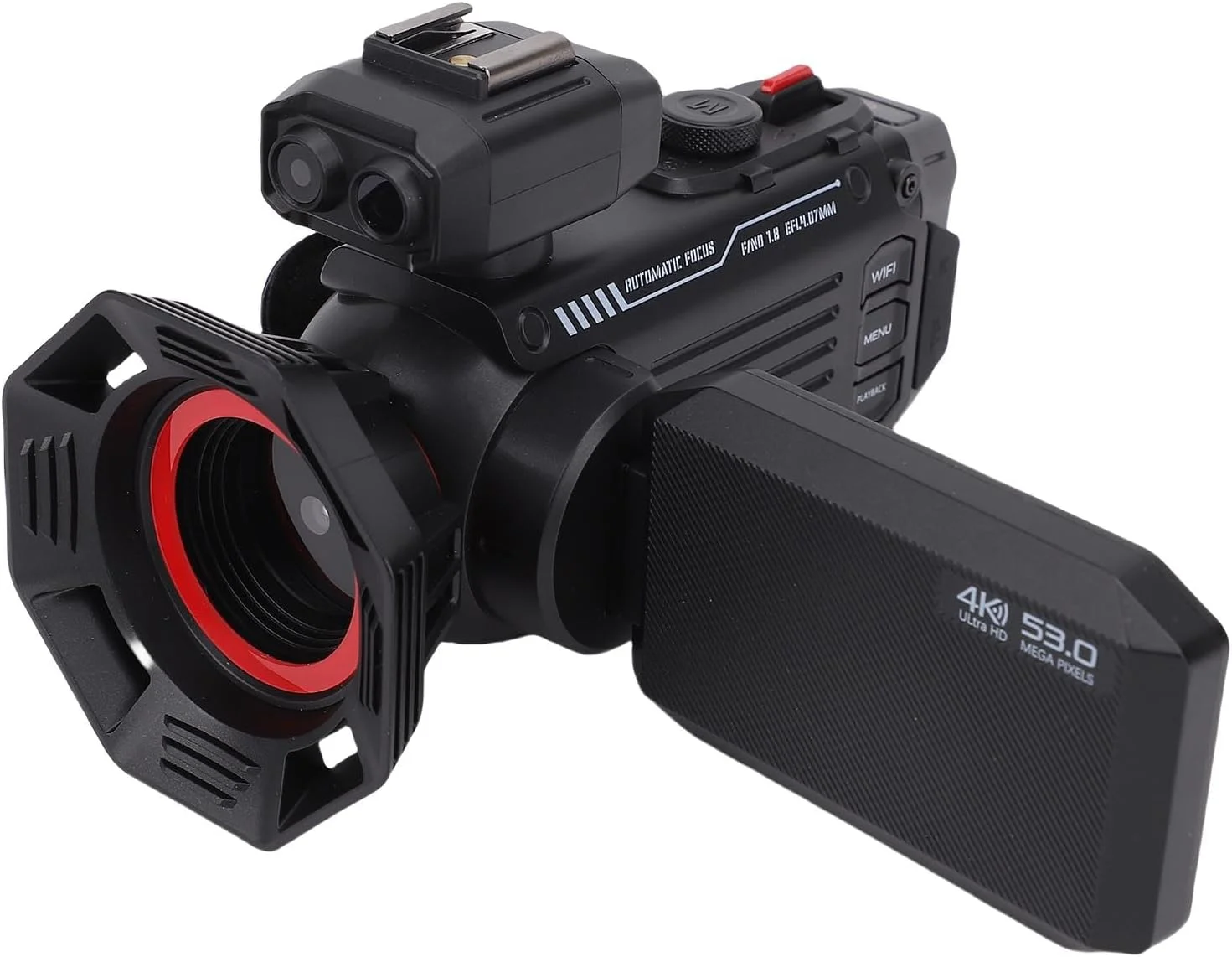 دوربین فیلمبرداری، HD 4K 53MP زوم دیجیتال 50X فوکوس خودکار دوربین ولاگ دیجیتال برای یوتیوب با رابط اکسترنال هات شو، صفحه نمایش 3 اینچی، باتری 2500mAh (مشکی)