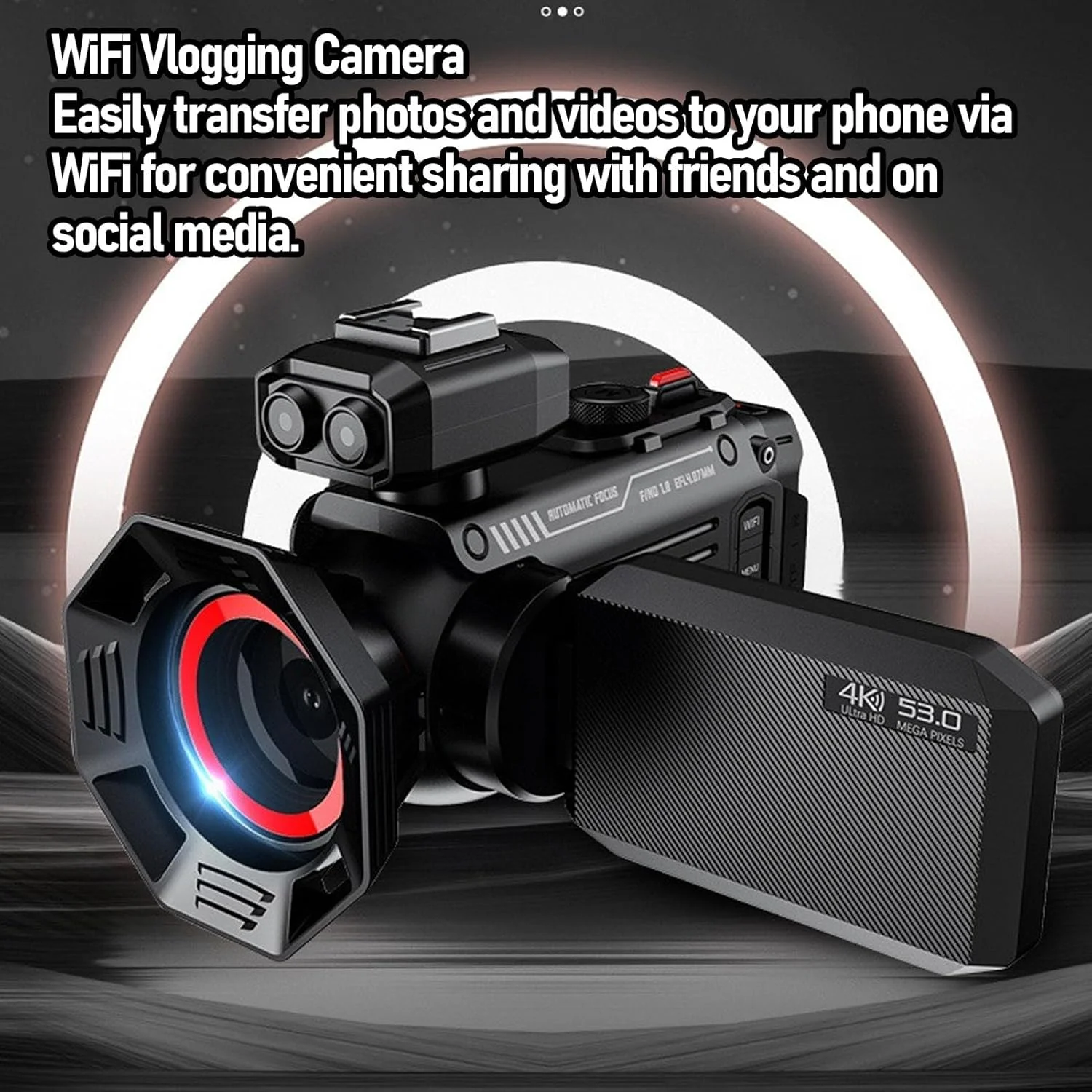 دوربین فیلمبرداری، HD 4K 53MP زوم دیجیتال 50X فوکوس خودکار دوربین ولاگ دیجیتال برای یوتیوب با رابط اکسترنال هات شو، صفحه نمایش 3 اینچی، باتری 2500mAh (مشکی) دوربین فیلمبرداری، HD 4K 53MP زوم دیجیتال 50X فوکوس خودکار دوربین ولاگ دیجیتال برای یوتیوب با رابط اکسترنال هات شو، صفحه نمایش 3 اینچی، باتری 2500mAh (مشکی)