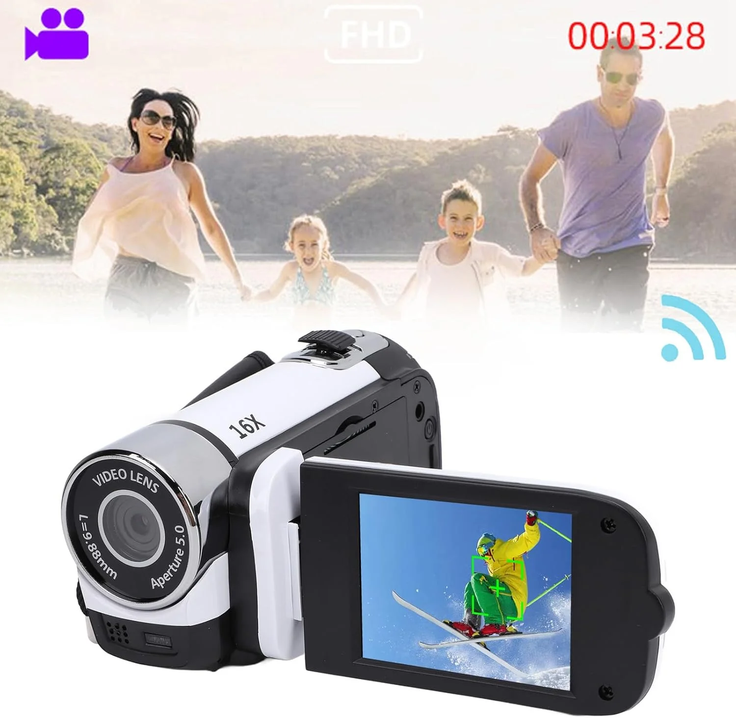 دوربین فیلمبرداری 1080P 16MP با زوم دیجیتال 16X، دوربین ضبط کننده وبلاگ با صفحه نمایش رنگی 2.4 اینچی، نور پرکننده، دوربین های فیلمبرداری ضد لرزش برای ثبت سفر و رشد (سفید)