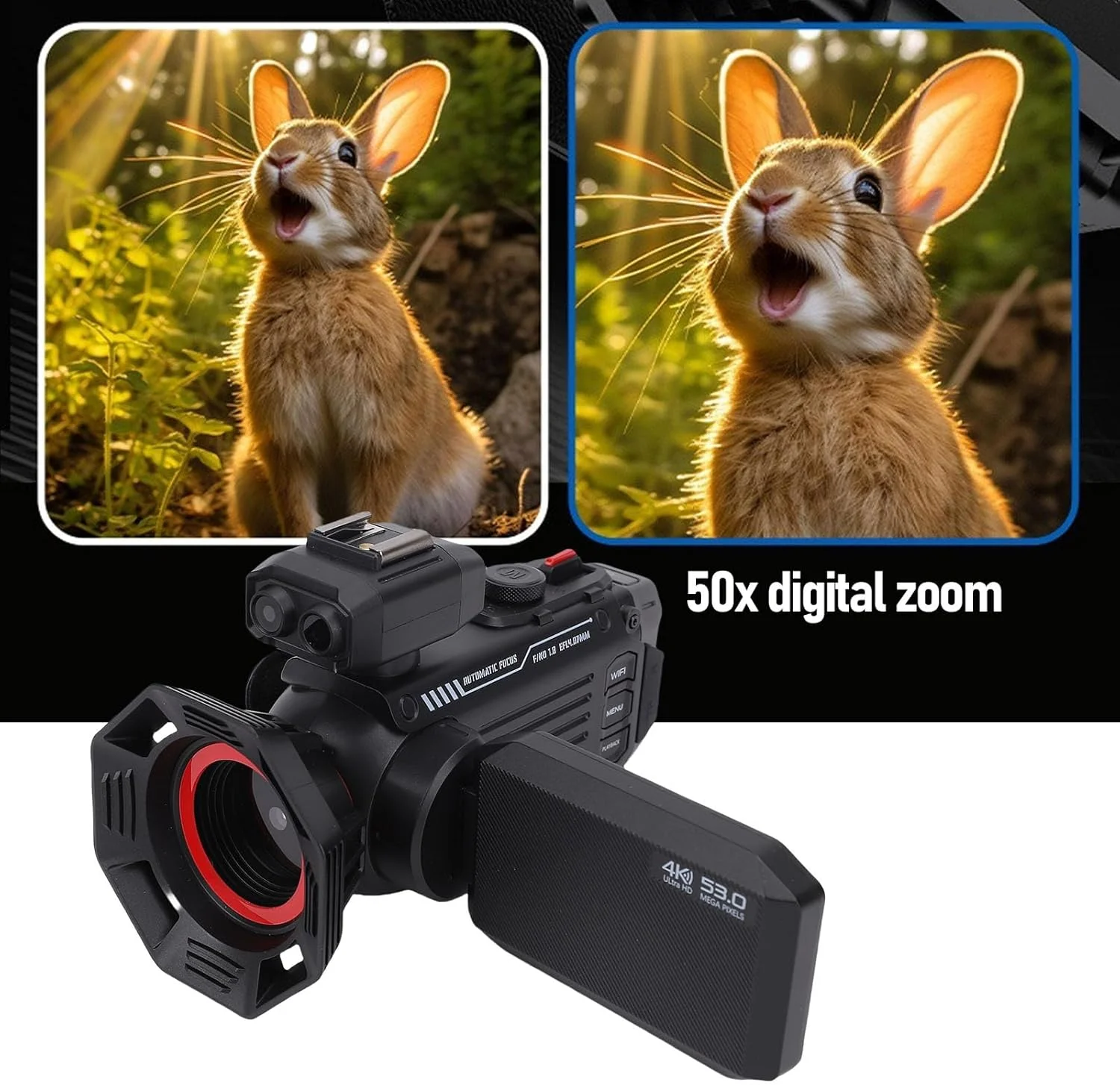 دوربین فیلمبرداری، HD 4K 53MP زوم دیجیتال 50X فوکوس خودکار دوربین ولاگ دیجیتال برای یوتیوب با رابط اکسترنال هات شو، صفحه نمایش 3 اینچی، باتری 2500mAh (مشکی) دوربین فیلمبرداری، HD 4K 53MP زوم دیجیتال 50X فوکوس خودکار دوربین ولاگ دیجیتال برای یوتیوب با رابط اکسترنال هات شو، صفحه نمایش 3 اینچی، باتری 2500mAh (مشکی)