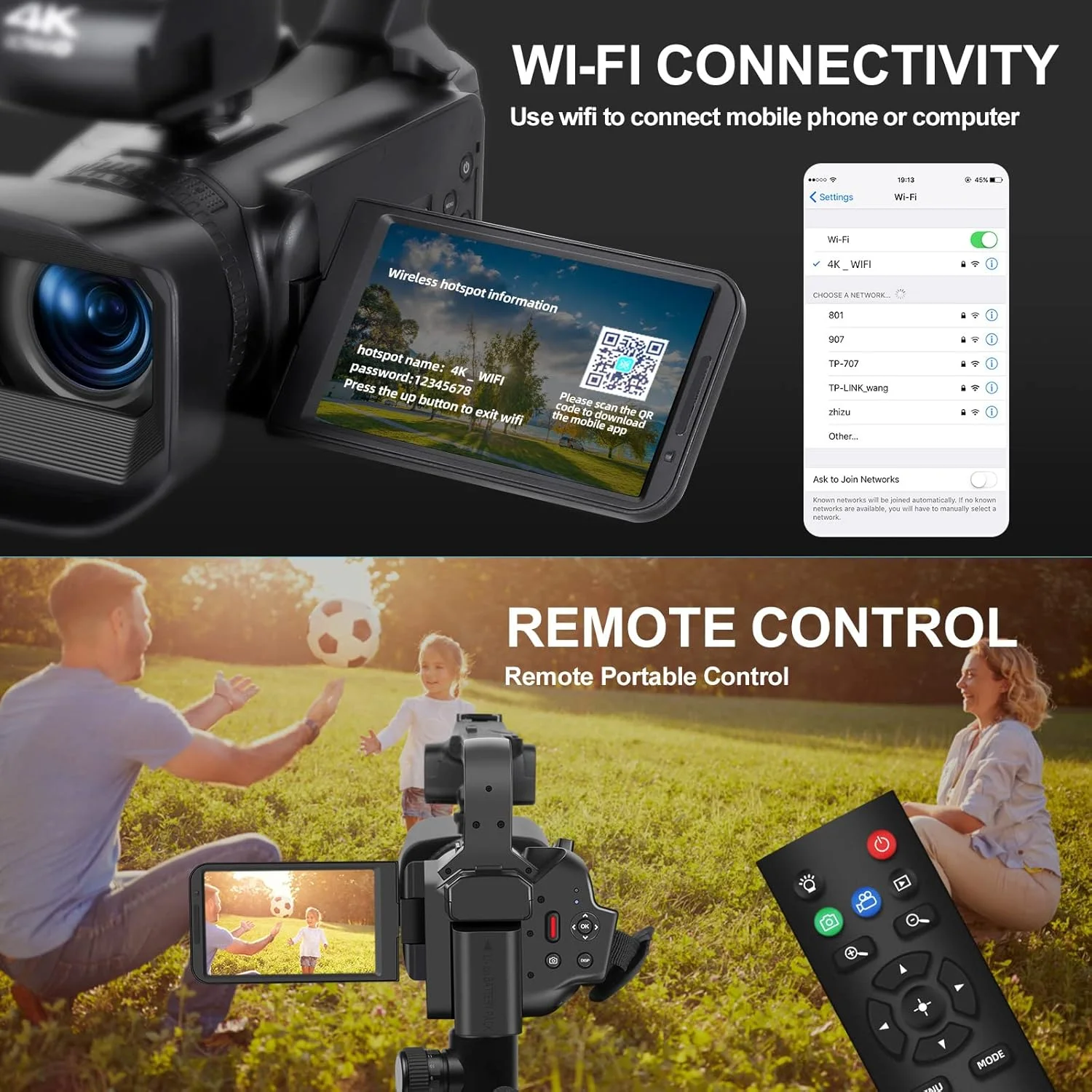 دوربین فیلمبرداری 4K UHD 64MP NBDCAM با گریپ دستی قابل گسترش، کنترل از راه دور و WiFi برای ولاگ و یوتیوب/وبلاگ نویسی، ضبط کننده زوم دیجیتال 18X با صفحه نمایش چرخان دوربین فیلمبرداری 4K UHD 64MP NBDCAM با گریپ دستی قابل گسترش، کنترل از راه دور و WiFi برای ولاگ و یوتیوب/وبلاگ نویسی، ضبط کننده زوم دیجیتال 18X با صفحه نمایش چرخان