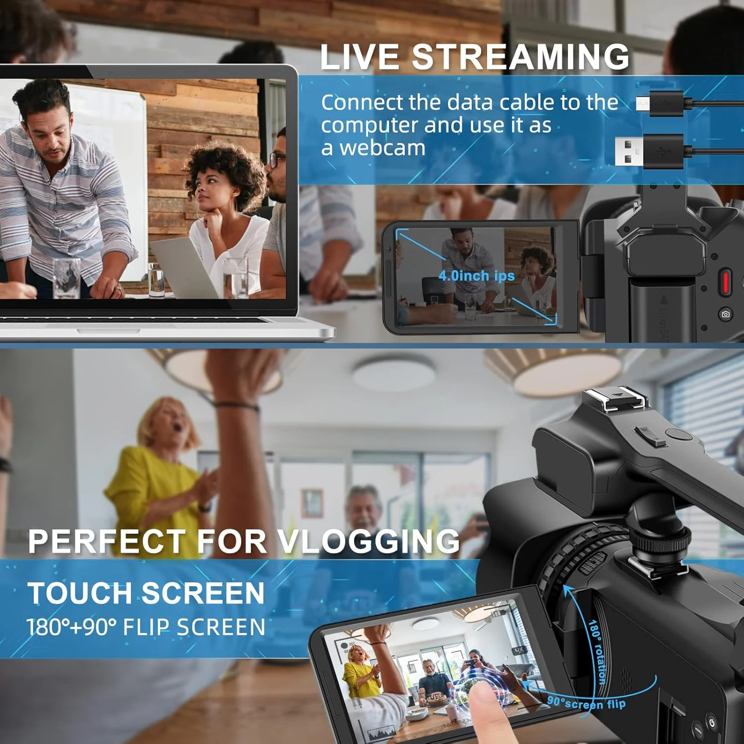 دوربین فیلمبرداری 4K UHD 64MP NBDCAM با گریپ دستی قابل گسترش، کنترل از راه دور و WiFi برای ولاگ و یوتیوب/وبلاگ نویسی، ضبط کننده زوم دیجیتال 18X با صفحه نمایش چرخان دوربین فیلمبرداری 4K UHD 64MP NBDCAM با گریپ دستی قابل گسترش، کنترل از راه دور و WiFi برای ولاگ و یوتیوب/وبلاگ نویسی، ضبط کننده زوم دیجیتال 18X با صفحه نمایش چرخان