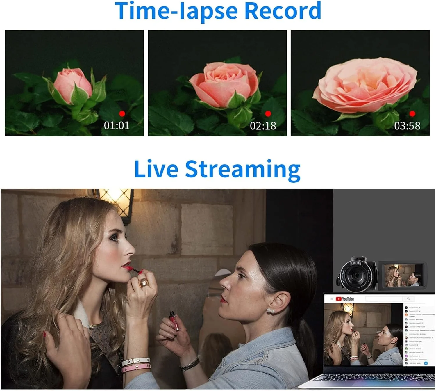 دوربین فیلمبرداری 4K دیجیتال برای وبلاگ با میکروفون، دوربین فیلمبرداری 48 مگاپیکسلی برای ضبط وبلاگ با WiFi و عملکردهای چندگانه