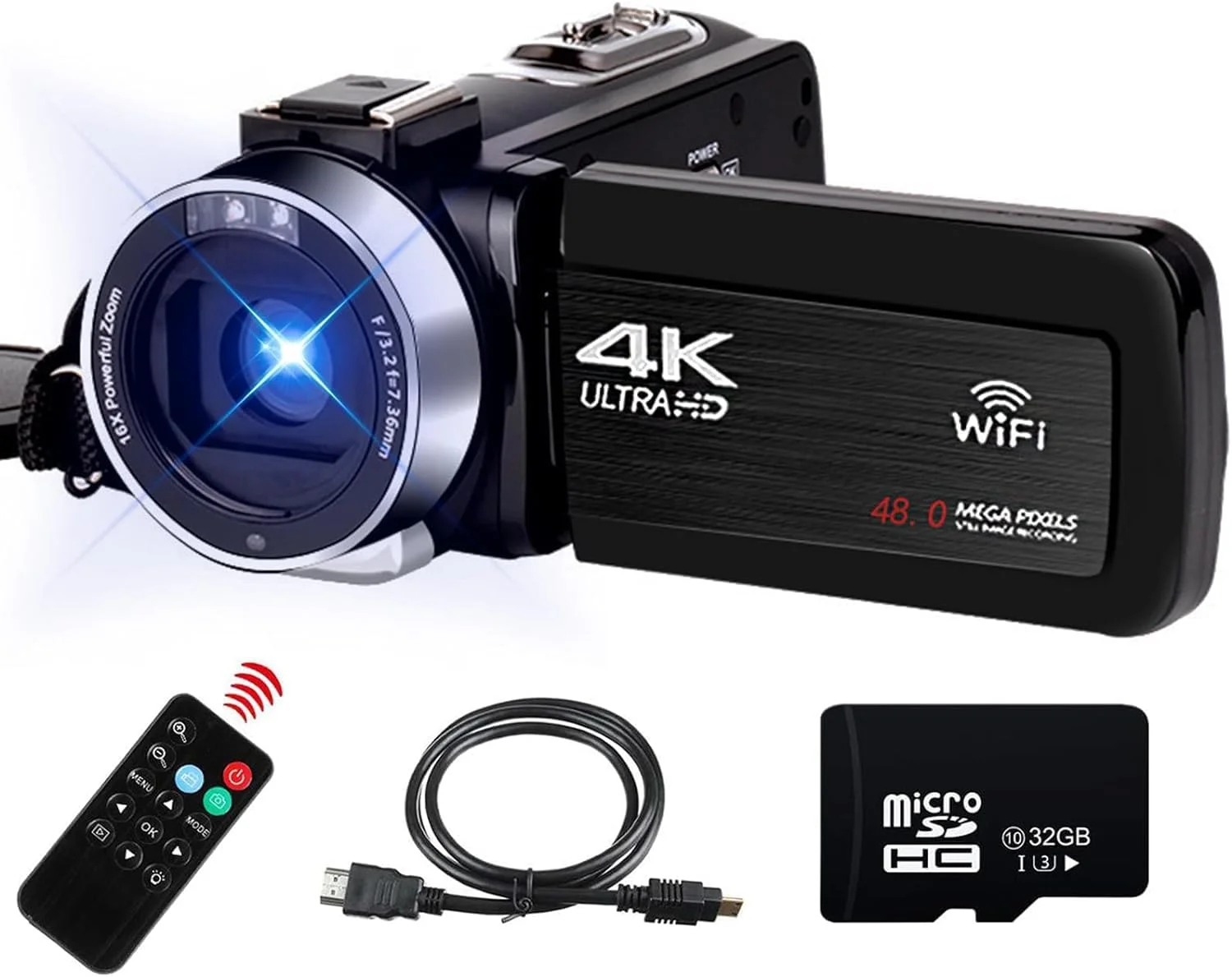 دوربین فیلمبرداری 4K UHD، دوربین فیلمبرداری 48 مگاپیکسلی با وای فای، دوربین فیلمبرداری DV کودکانه با صفحه نمایش لمسی 3 اینچی، چرخش 270 درجه، زوم دیجیتال 18 برابر، دوربین ولاگینگ، میکروفون داخلی با کارت SD 32 گیگابایتی