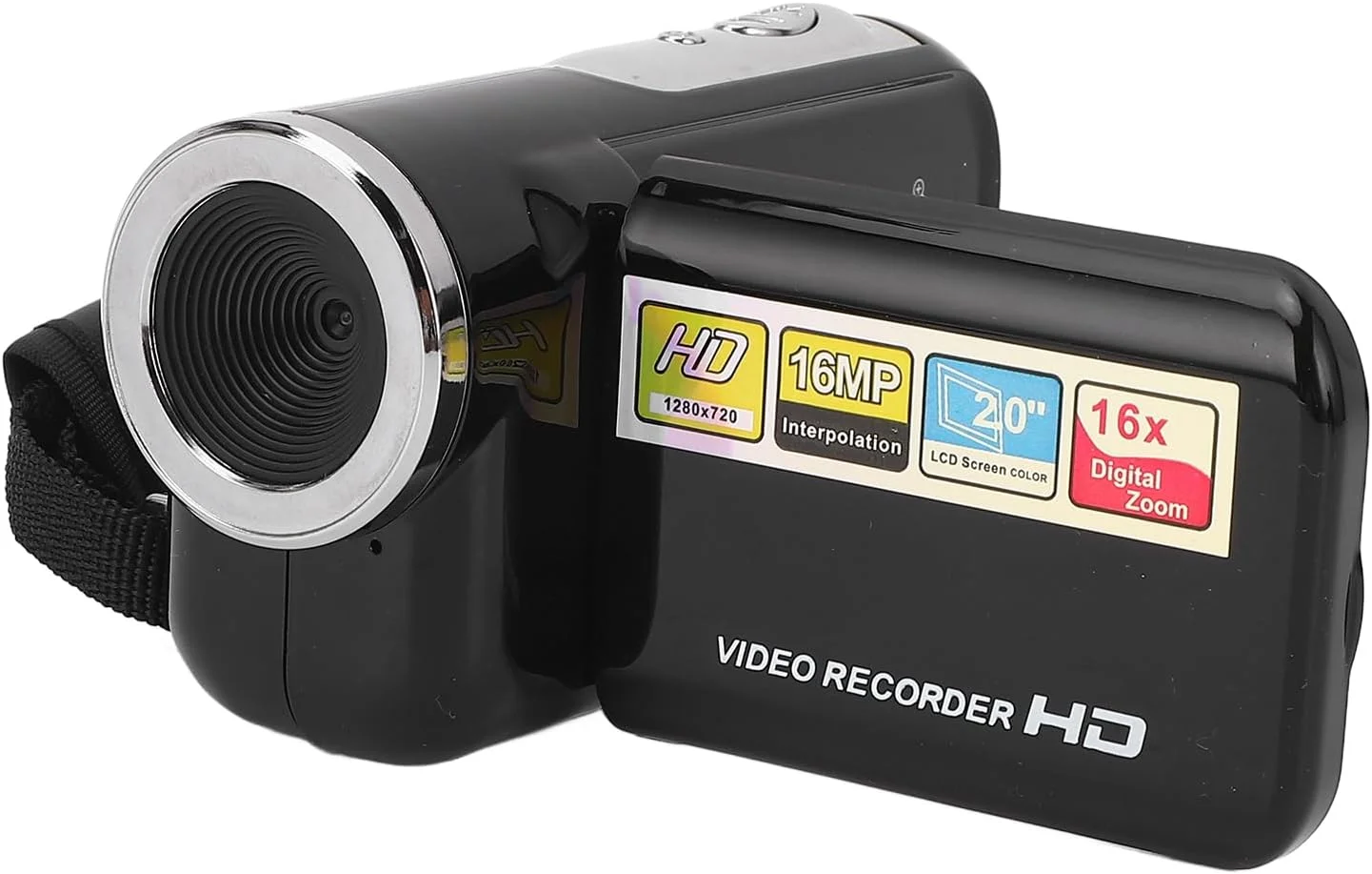 دوربین فیلمبرداری HD 1080P 16MP با زوم دیجیتال 16 برابر، دوربین ولاگینگ با صفحه نمایش چرخان 2.0 اینچی، ضبط کننده ویدیویی دیجیتال، کارت حافظه 32 گیگابایتی داخلی، قابل حمل برای مسافرت (مشکی)