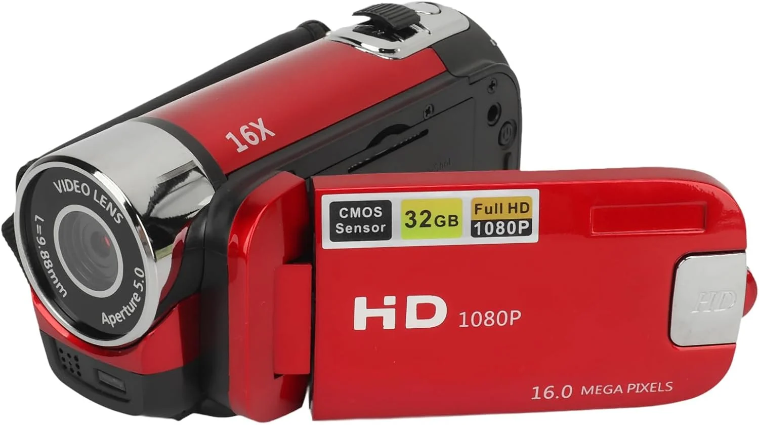 دوربین فیلمبرداری، 1080P 16MP زوم 16X HD صفحه نمایش 2.4 اینچی چرخشی، ضبط کننده ویدیویی دستی با نور پرکننده و سوراخ رزوه 1/4 اینچی برای نوجوانان، مبتدیان و بزرگسالان (قرمز)