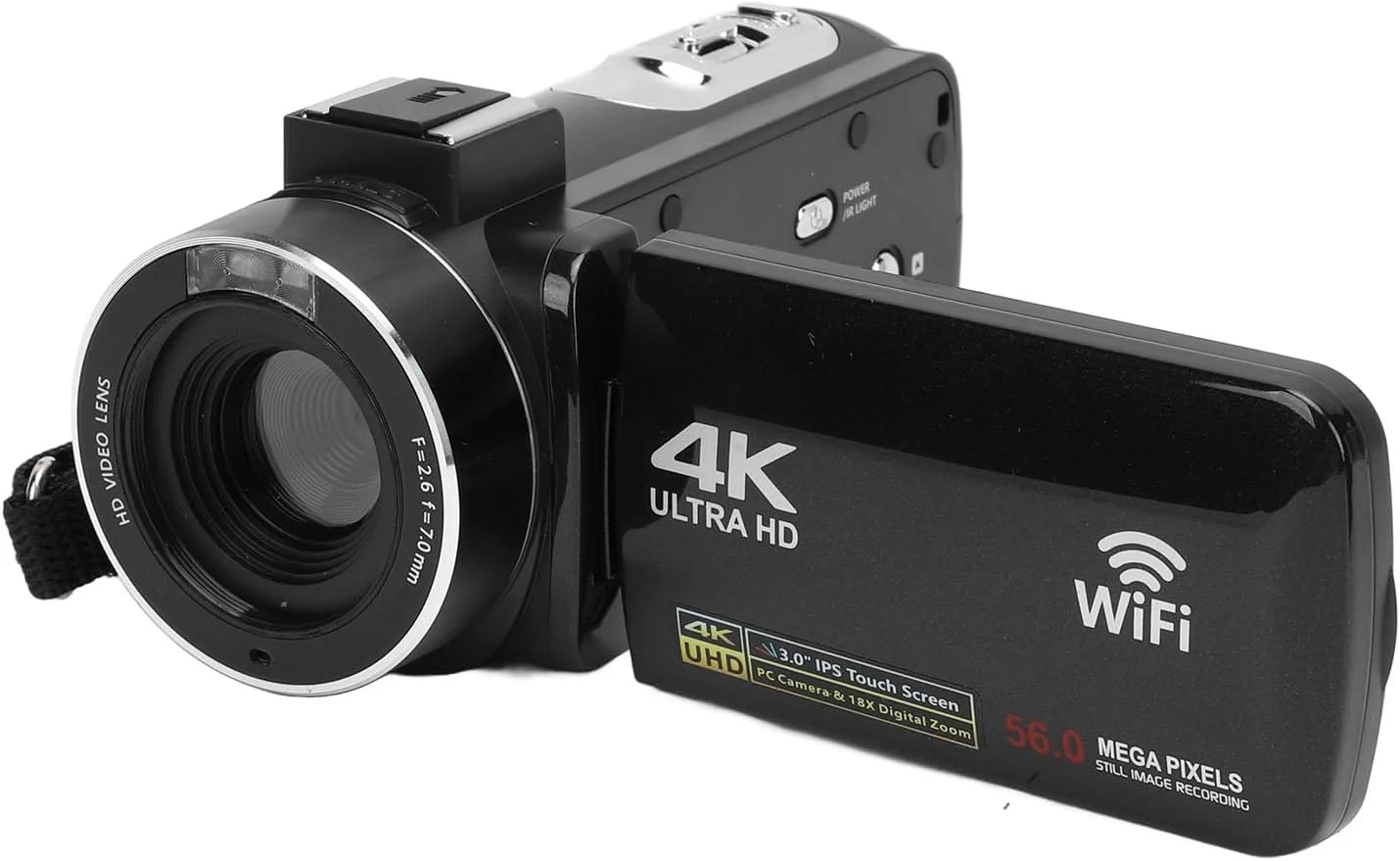 دوربین دیجیتال، دوربین فیلمبرداری، کیفیت 4K 56MP HD، زوم دیجیتال 18X، صفحه لمسی چرخان 3 اینچی، ضبط کننده ویدیویی دیجیتال بی سیم با کنترل از راه دور برای سفر و وبلاگ نویسی