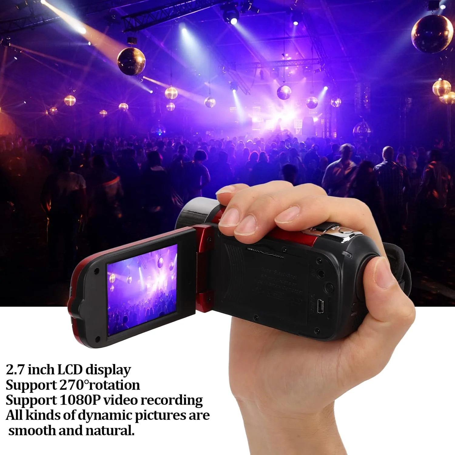 دوربین فیلمبرداری، صفحه نمایش LCD چرخان 2.7 اینچی 270 درجه، زوم 16X، ضبط 4K 1080P HD، رابط USB، برای ولاگ و ویدیوهای یوتیوب (قرمز)