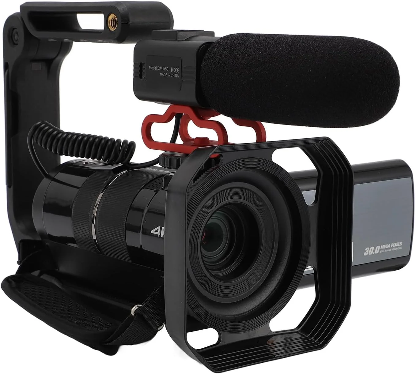 دوربین فیلمبرداری 4K با صفحه لمسی 3.5 اینچی IPS، زوم 30 برابر، ضد لرزش، به همراه میکروفون خارجی و هود لنز