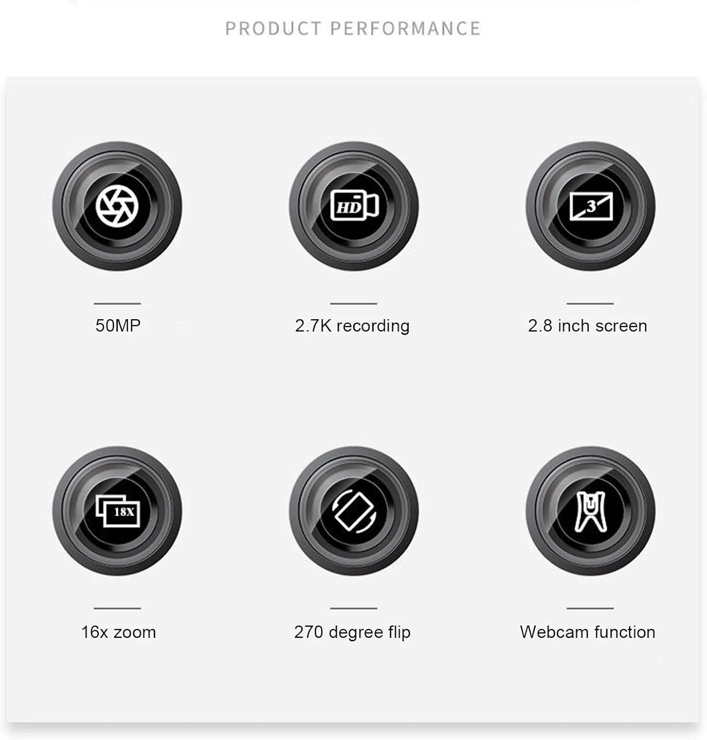 دوربین فیلمبرداری 2.7K 50MP 16X، دوربین فیلمبرداری دیجیتال، صفحه نمایش 2.8 اینچی با چرخش 270 درجه، کارت 32 گیگابایتی و دو باتری، نور پرکننده و پورت USB برای یوتیوب، عالی برای مسافرت و جلسات