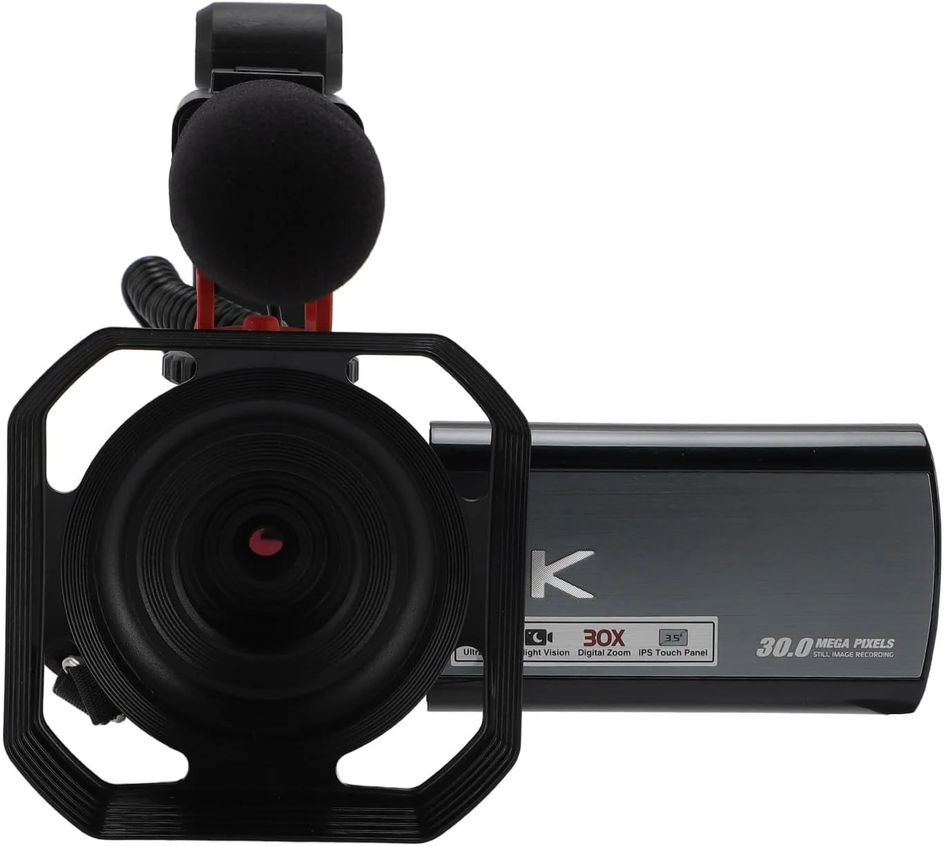 دوربین فیلمبرداری 4K با صفحه لمسی 3.5 اینچی IPS، زوم 30 برابر، ضد لرزش، به همراه میکروفون خارجی و هود لنز