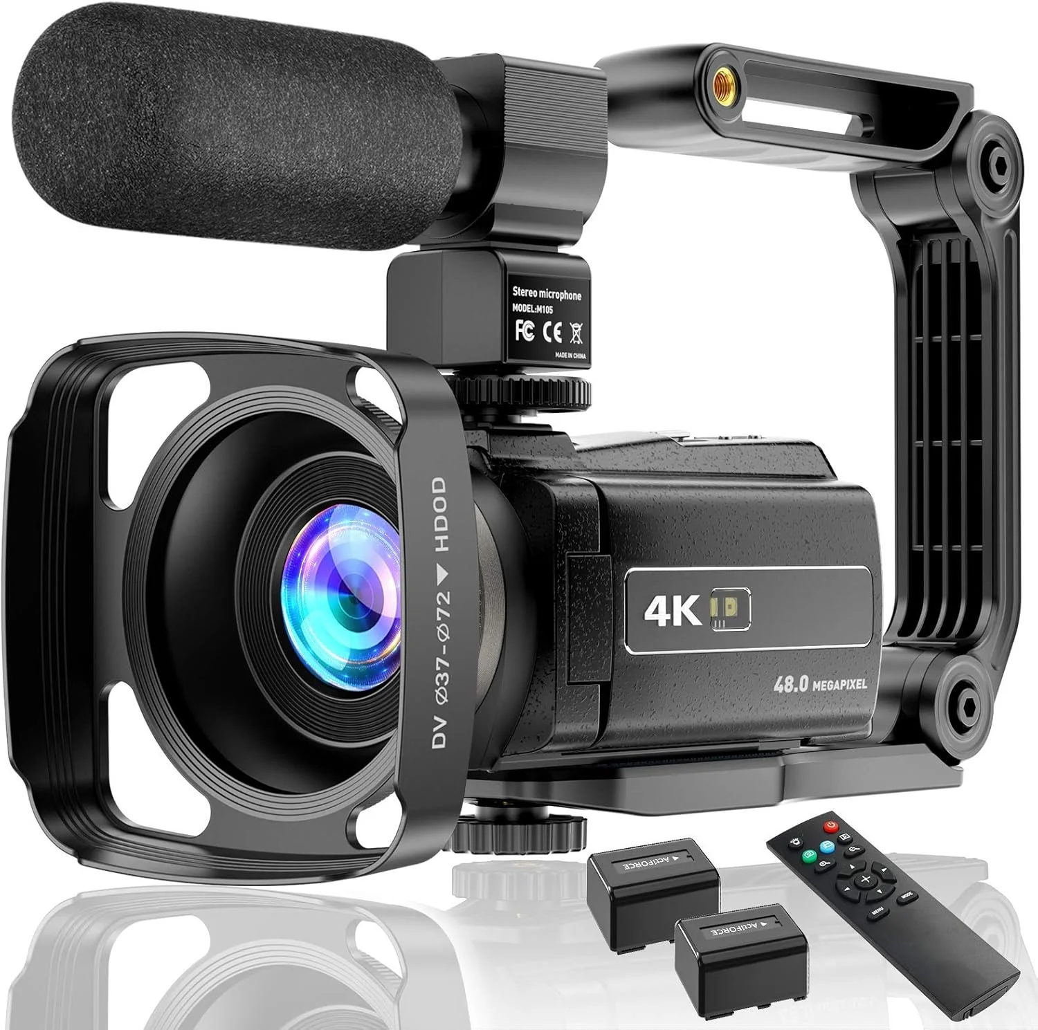 دوربین فیلمبرداری 4K UHD 48MP WiFi دید در شب مادون قرمز دوربین ولاگینگ برای یوتیوب صفحه لمسی زوم دیجیتال 16X ضبط کننده دوربین با میکروفون، تثبیت کننده دستی، هود لنز، ریموت، 2 باتری