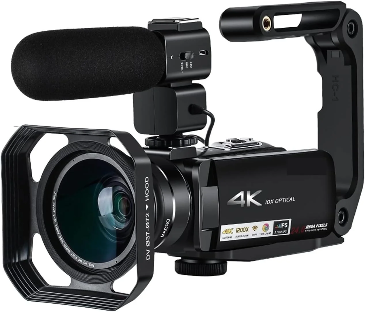 دوربین فیلمبرداری 4K دیجیتال AC7 با زوم اپتیکال 10X، مناسب برای ولاگ، فیلمبرداری حرفه ای به همراه میکروفون و قابلیت های چند منظوره (رنگ: باندل A)