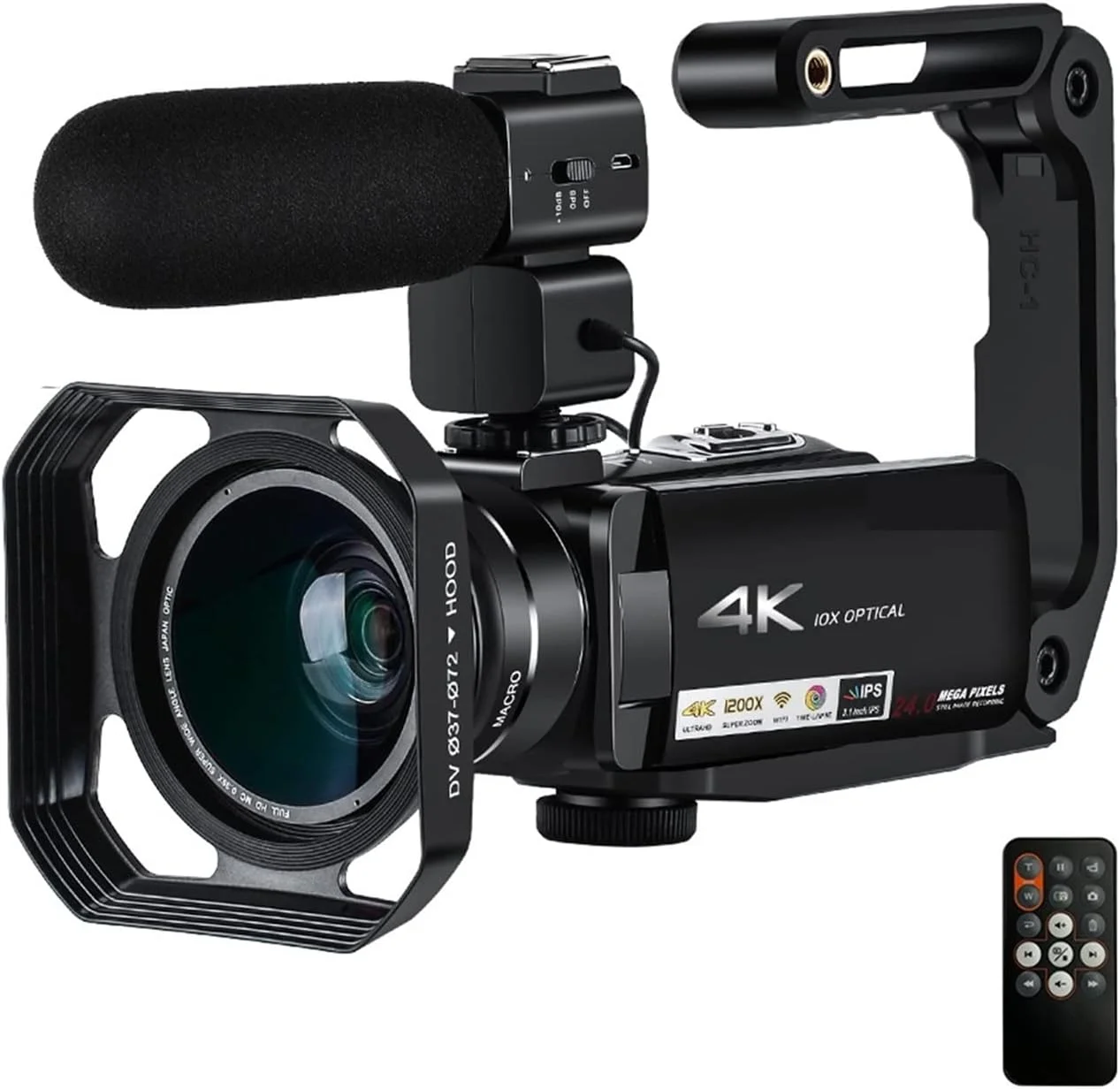 دوربین فیلمبرداری 4K دیجیتال AC7 با زوم اپتیکال 10X، مناسب برای ولاگ، فیلمبرداری حرفه ای به همراه میکروفون و قابلیت های چند منظوره (رنگ: باندل A)