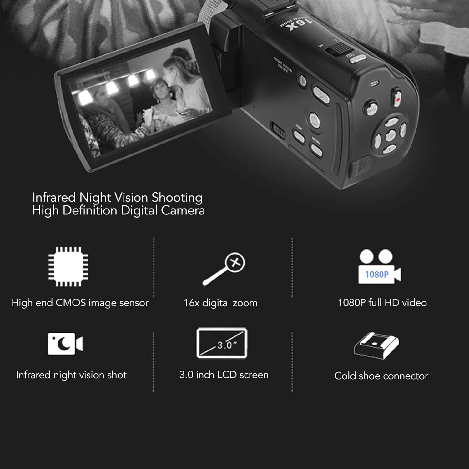 دوربین فیلمبرداری، دوربین ولاگینگ 30 مگاپیکسلی برای یوتیوب با زوم دیجیتال 16 برابر، صفحه نمایش 3.0 اینچی، دوربین دید در شب IR، دوربین ولاگینگ با میکروفون خارجی برای دانشجویان و مبتدیان