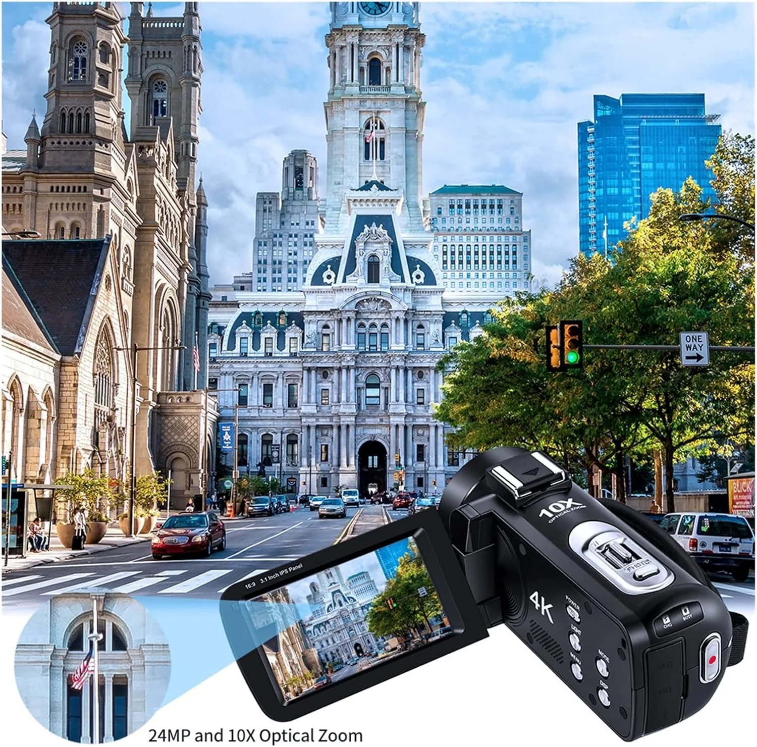 دوربین فیلمبرداری 4K دیجیتال AC7 با زوم اپتیکال 10X، مناسب برای ولاگ، فیلمبرداری حرفه ای به همراه میکروفون و قابلیت های چند منظوره (رنگ: باندل A)