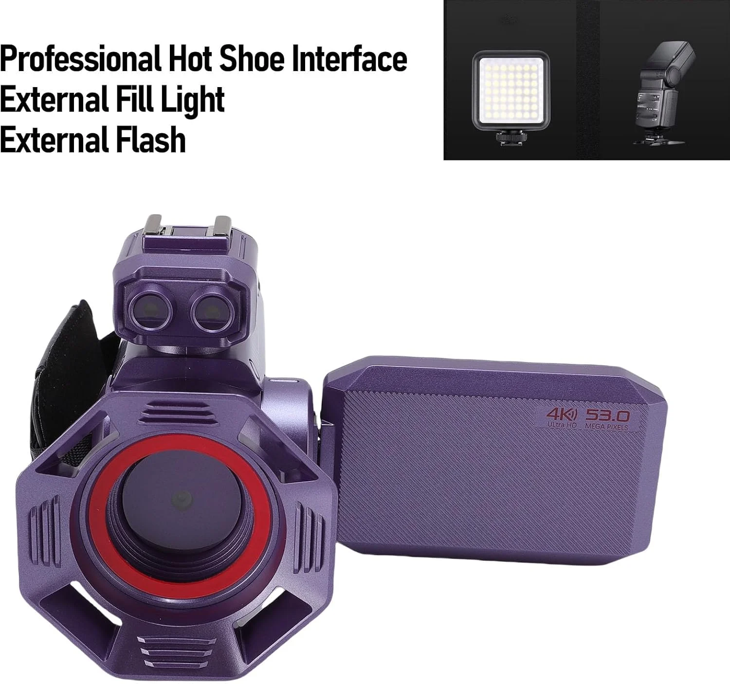 دوربین فیلمبرداری 4K 53MP با زوم 50X، دوربین ولاگینگ با صفحه نمایش رنگی 3 اینچی HD، دوربین فیلمبرداری دیجیتال با فوکوس خودکار و WiFi با قابلیت اتصال کفشک دار، مناسب برای زندگی روزمره (بنفش) دوربین فیلمبرداری 4K 53MP با زوم 50X، دوربین ولاگینگ با صفحه نمایش رنگی 3 اینچی HD، دوربین فیلمبرداری دیجیتال با فوکوس خودکار و WiFi با قابلیت اتصال کفشک دار، مناسب برای زندگی روزمره (بنفش)