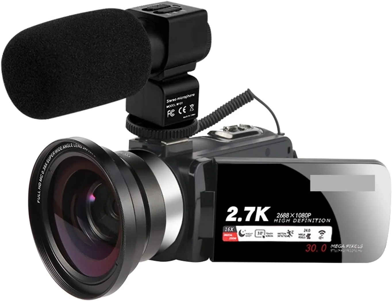 دوربین فیلمبرداری 2.7K، دوربین فیلمبرداری دیجیتال 30 مگاپیکسلی، دوربین ولاگینگ دیجیتال با صفحه نمایش چرخان 3.0 اینچی، دوربین فیلمبرداری چند منظوره با میکروفون (بسته: کارت SD 16 گیگابایتی، رنگ: سفید)