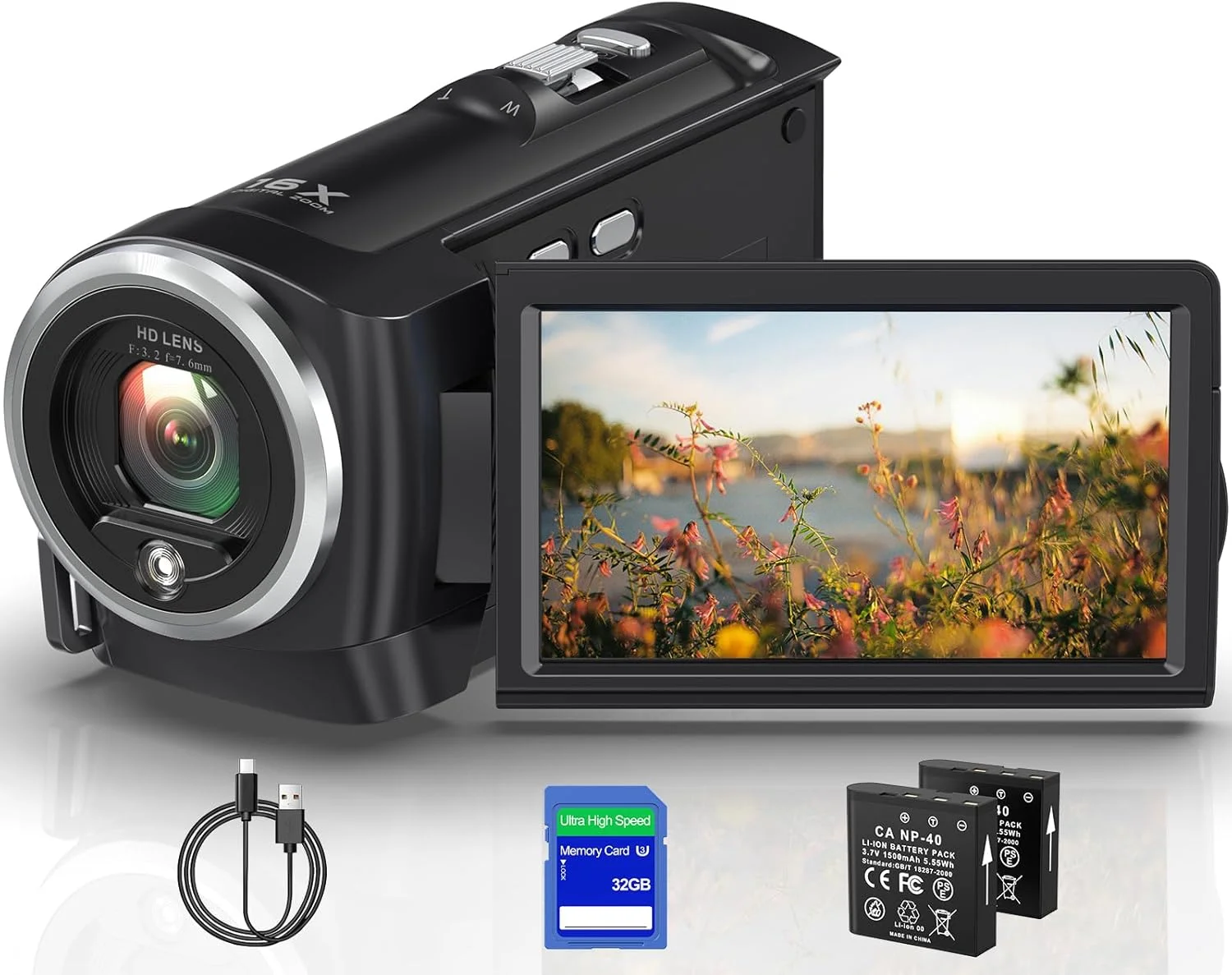 دوربین فیلمبرداری 2.7K QHD 50MP دوربین ولاگ یوتیوب زوم دیجیتال 16X وب کم صفحه نمایش 270 درجه ضبط در حین شارژ