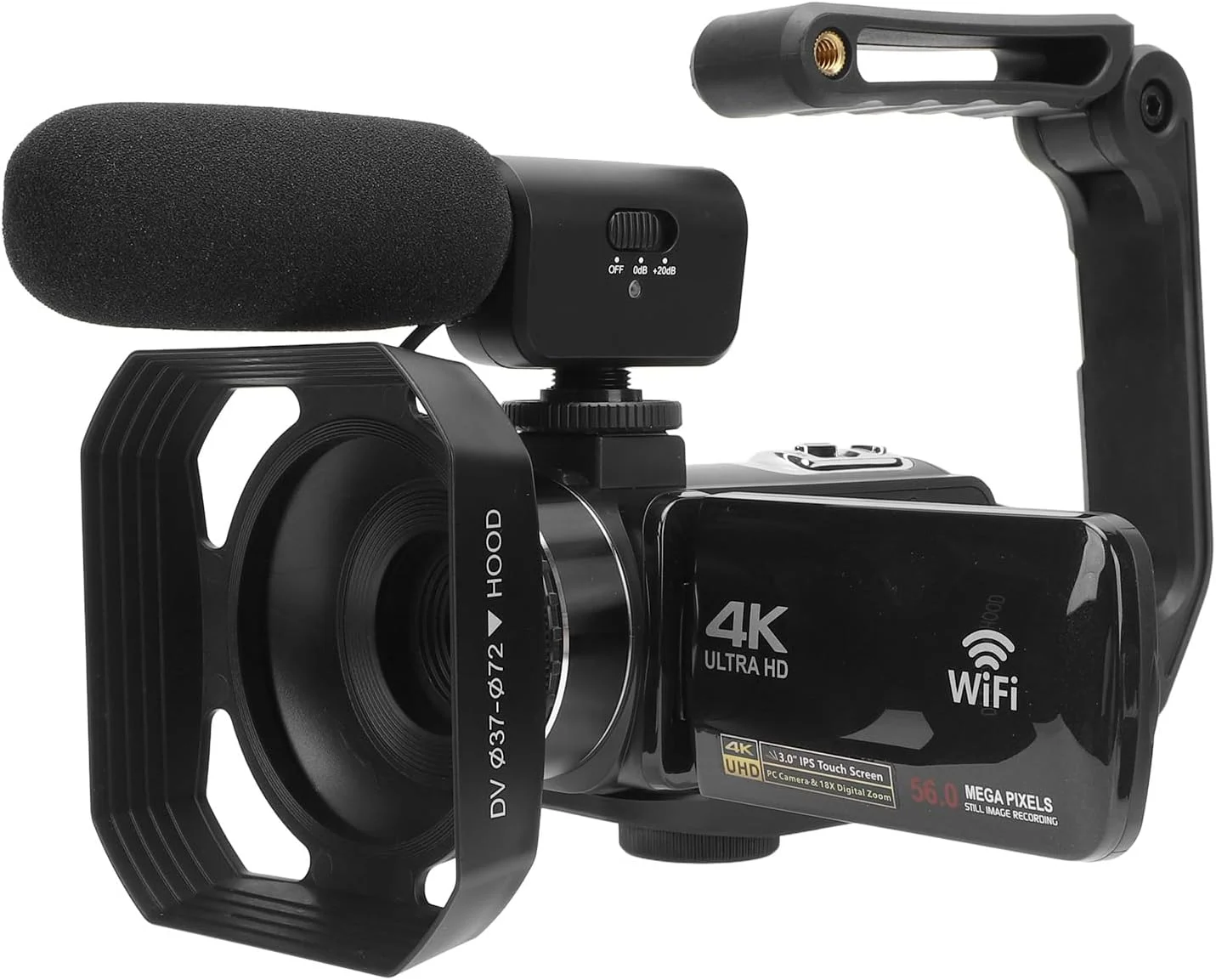 دوربین فیلمبرداری 4K، دوربین فیلمبرداری 56 مگاپیکسل HD برای وبلاگ نویسی در یوتیوب، زوم دیجیتال 18 برابر، دوربین دیجیتال 3 اینچی با میکروفون، تثبیت کننده و لنز زاویه باز