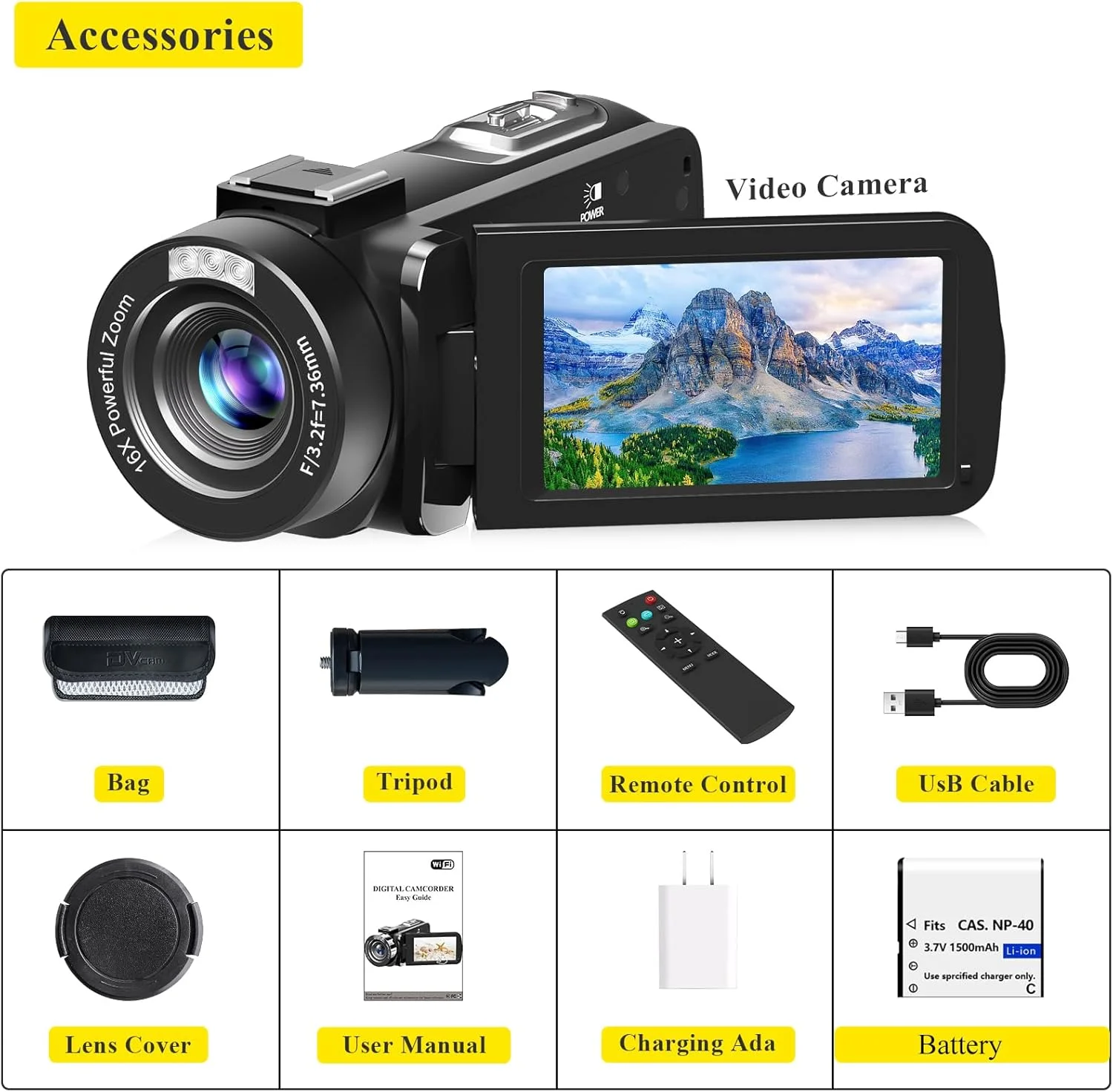 دوربین فیلمبرداری، کیفیت Full HD 1080P 30MP، دوربین ولاگ برای یوتیوب با دید در شب مادون قرمز، زوم دیجیتال 18X، صفحه نمایش LCD 3.0 اینچی، ضبط کننده ویدیو با کنترل از راه دور و باتری