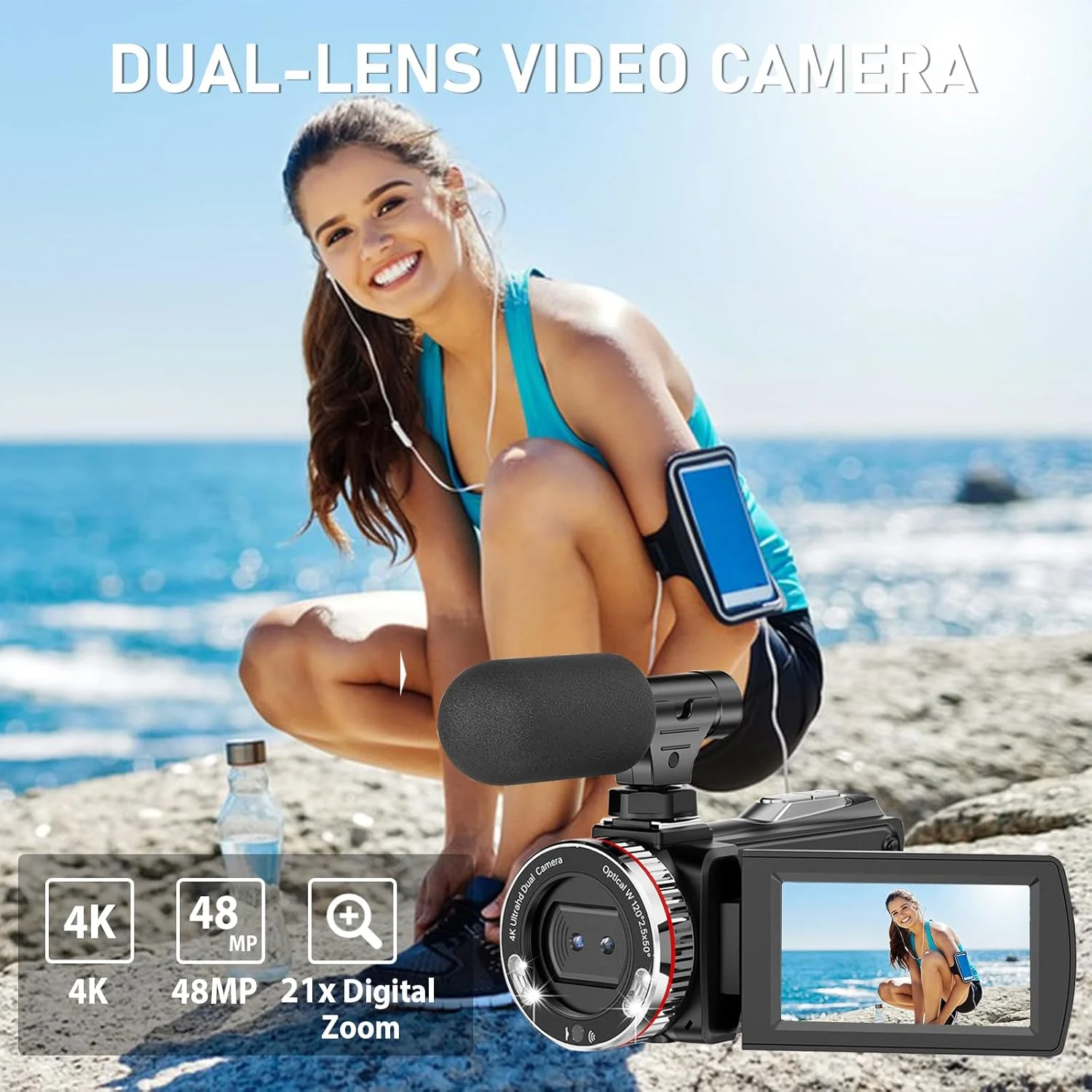 دوربین فیلمبرداری 4K 48MP با زوم دیجیتال 21X برای ولاگ در یوتیوب، دوربین فیلمبرداری با صفحه نمایش چرخان 270 درجه 3.0 اینچی، ضبط کننده ویدئو با کارت 64 گیگابایتی، 2 باتری، میکروفون، کنترل از راه دور، HDMI دوربین فیلمبرداری 4K 48MP با زوم دیجیتال 21X برای ولاگ در یوتیوب، دوربین فیلمبرداری با صفحه نمایش چرخان 270 درجه 3.0 اینچی، ضبط کننده ویدئو با کارت 64 گیگابایتی، 2 باتری، میکروفون، کنترل از راه دور، HDMI