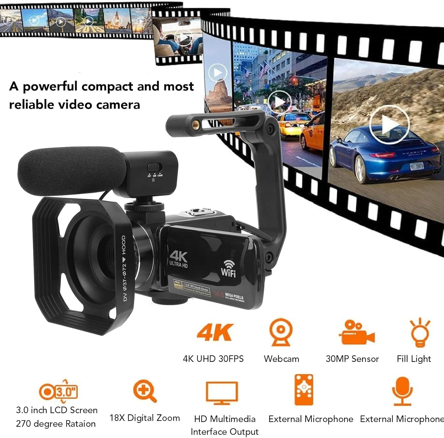 دوربین فیلمبرداری 4K، دوربین فیلمبرداری 56 مگاپیکسل HD برای وبلاگ نویسی در یوتیوب، زوم دیجیتال 18 برابر، دوربین دیجیتال 3 اینچی با میکروفون، تثبیت کننده و لنز زاویه باز دوربین فیلمبرداری 4K، دوربین فیلمبرداری 56 مگاپیکسل HD برای وبلاگ نویسی در یوتیوب، زوم دیجیتال 18 برابر، دوربین دیجیتال 3 اینچی با میکروفون، تثبیت کننده و لنز زاویه باز