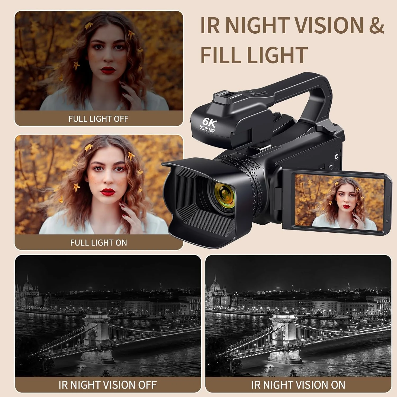دوربین فیلمبرداری 6K 64MP دید در شب مادون قرمز برای ولاگ یوتیوب، زوم دیجیتال 18X، صفحه نمایش لمسی 4 اینچی، دوربین دیجیتال با WiFi، میکروفون، شارژر، تثبیت کننده، کنترل از راه دور و... دوربین فیلمبرداری 6K 64MP دید در شب مادون قرمز برای ولاگ یوتیوب، زوم دیجیتال 18X، صفحه نمایش لمسی 4 اینچی، دوربین دیجیتال با WiFi، میکروفون، شارژر، تثبیت کننده، کنترل از راه دور و...